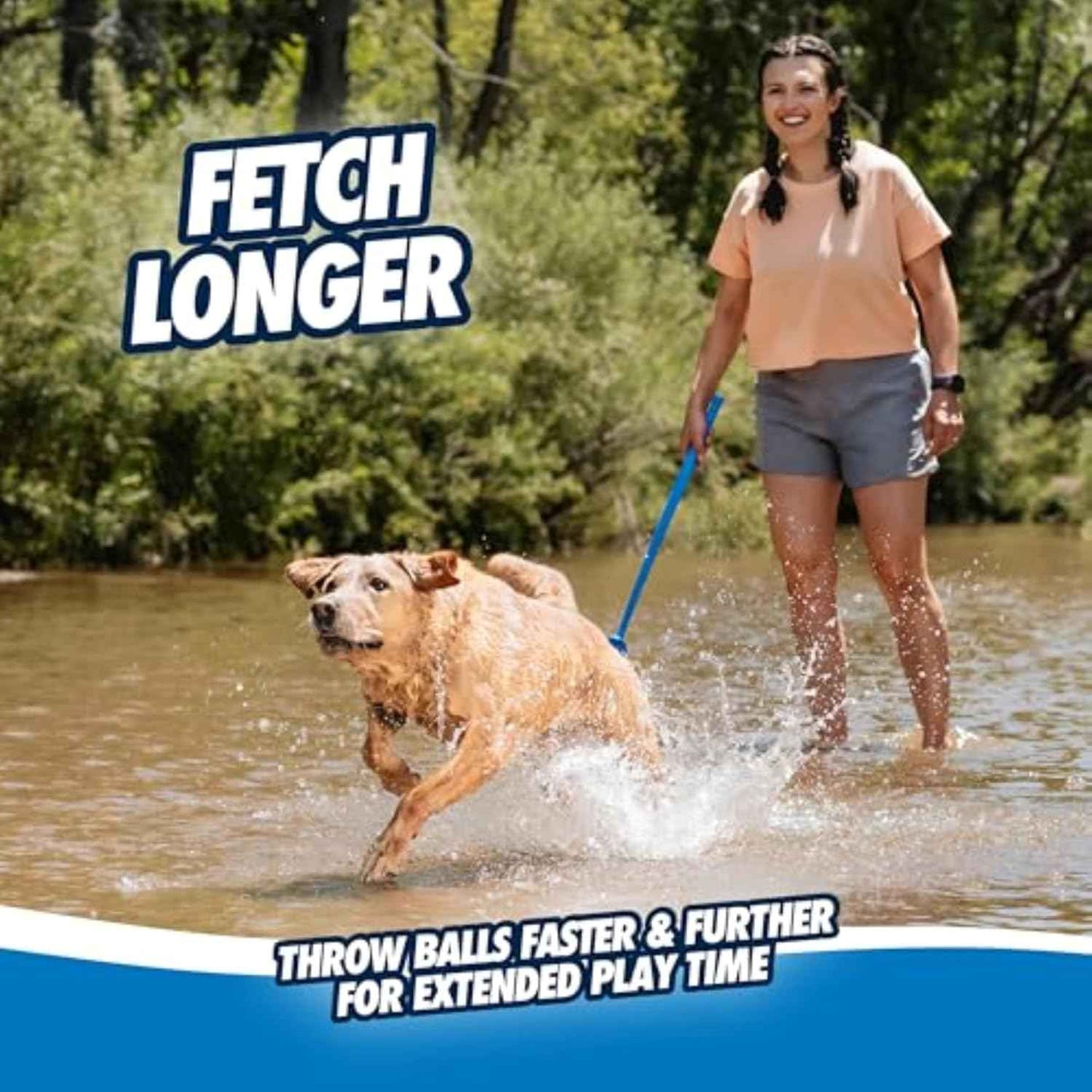 Chuckit! Dog Ball Launcher 12M Sport with 12" Handle Length for Medium (2.5" Dog Balls), Plastic Pet Fetch Ball Thrower, For Dogs 20-60 Pounds, Made in USA, Blue