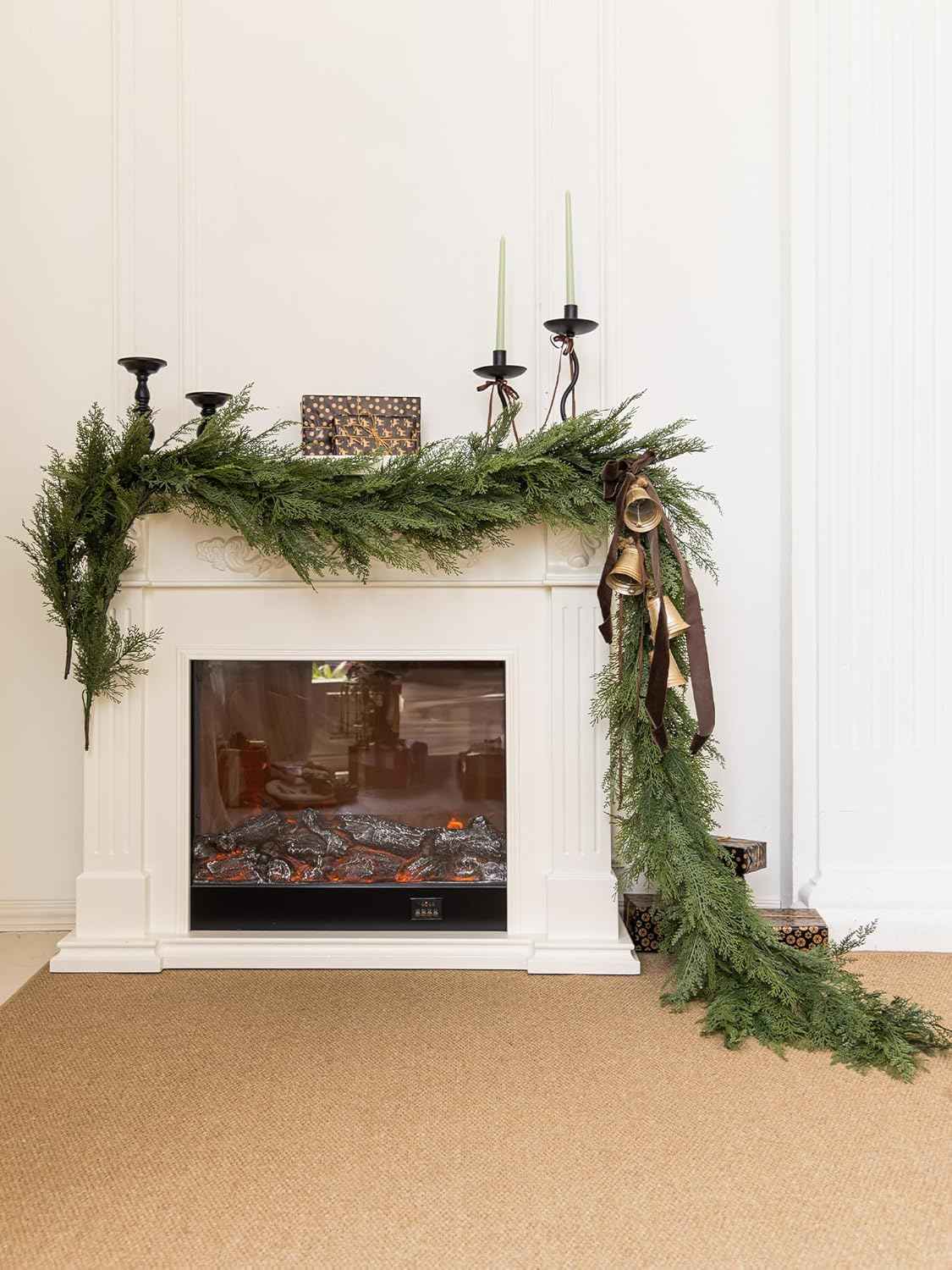 9ft Handmade Christmas Garland,Artificial Norfolk Pine Needles Greenery Seasonal Garland for Christmas Firepalce Winter Holiday Indoor Outdoor Decoration