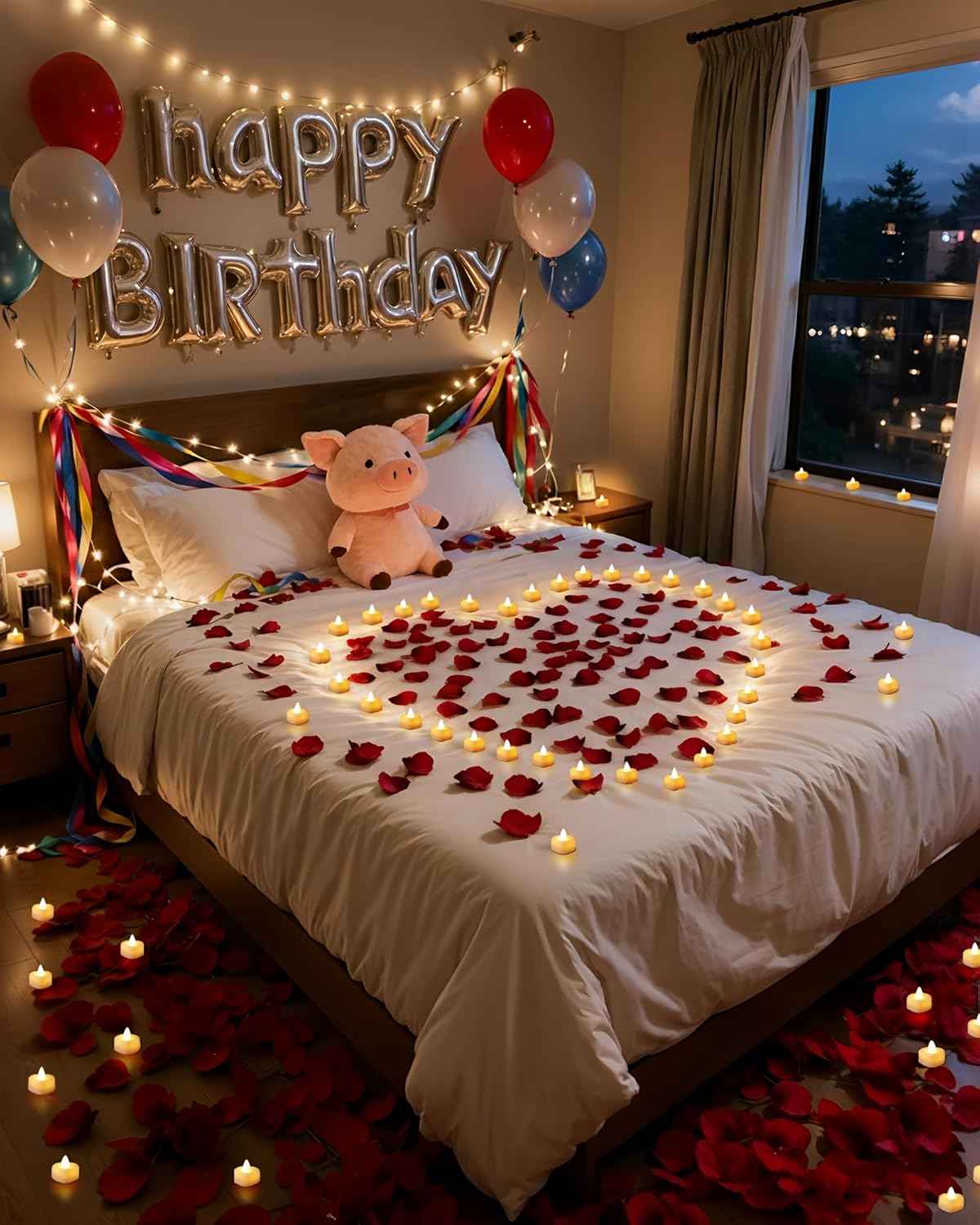 Amagic 1000 Pieces Artificial Rose Petals with 12 Heart LED Tea Lights Candles Kit, Rose Petals and Candles Set for Proposal, Anniversary, Valentine's Day, Special Romantic Night, Wedding Table Decor