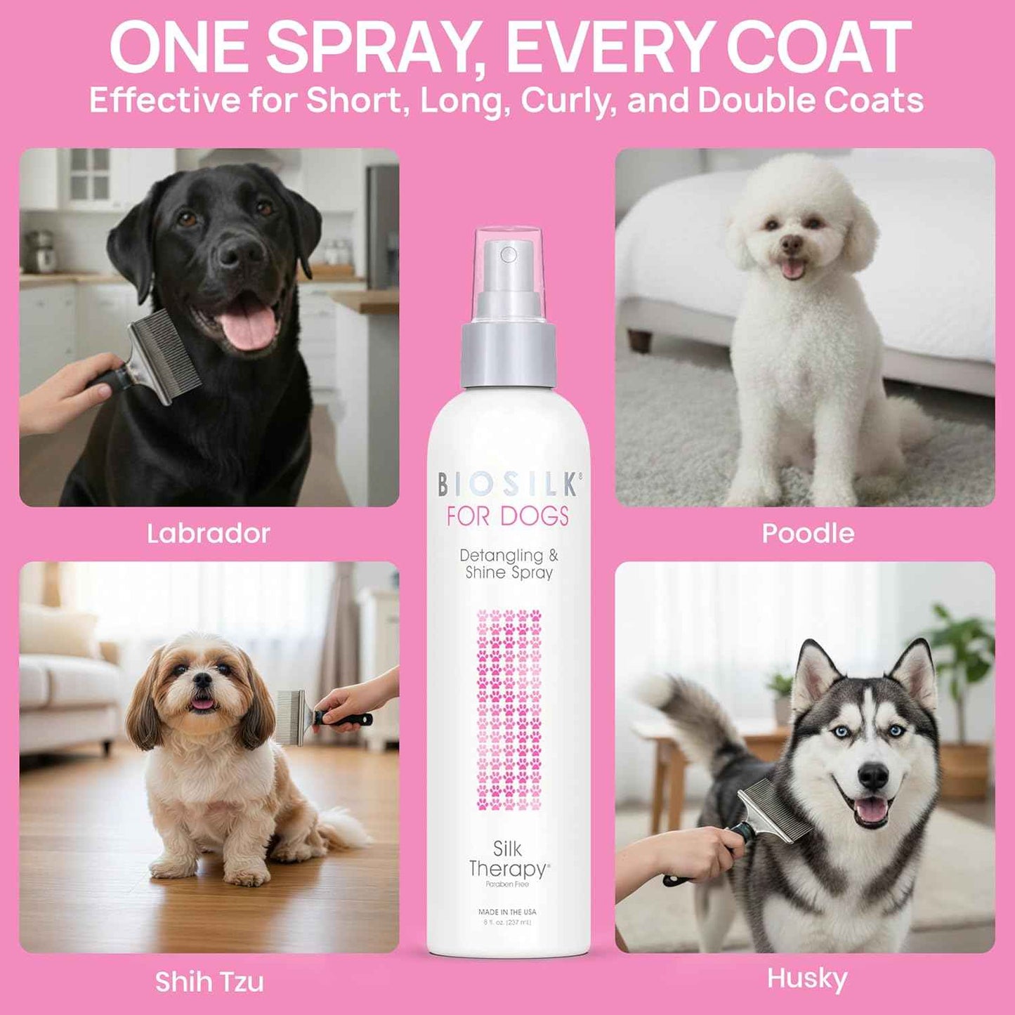 BioSilk Therapy Detangling Plus Shine Protecting Mist for Dogs | Best Detangling Spray For All Dogs and Puppies
