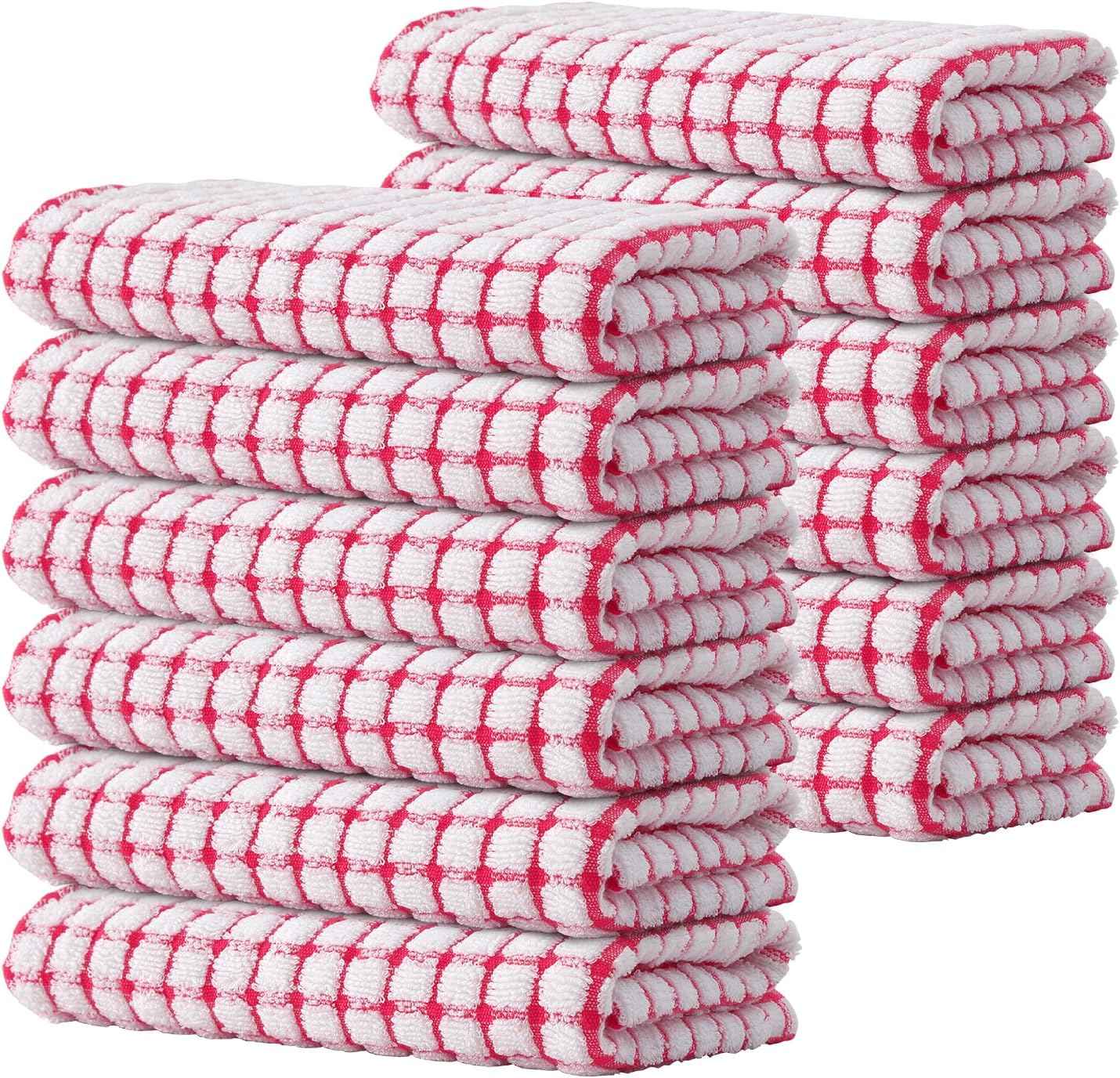 Kitinjoy Cotton 8 Pack Terry Kitchen Dish Cloths, 12 x 12 Inches Super Soft and Absorbent Dish Rags, Quick Drying Dish Towels for Washing Dishes, Mixed Color