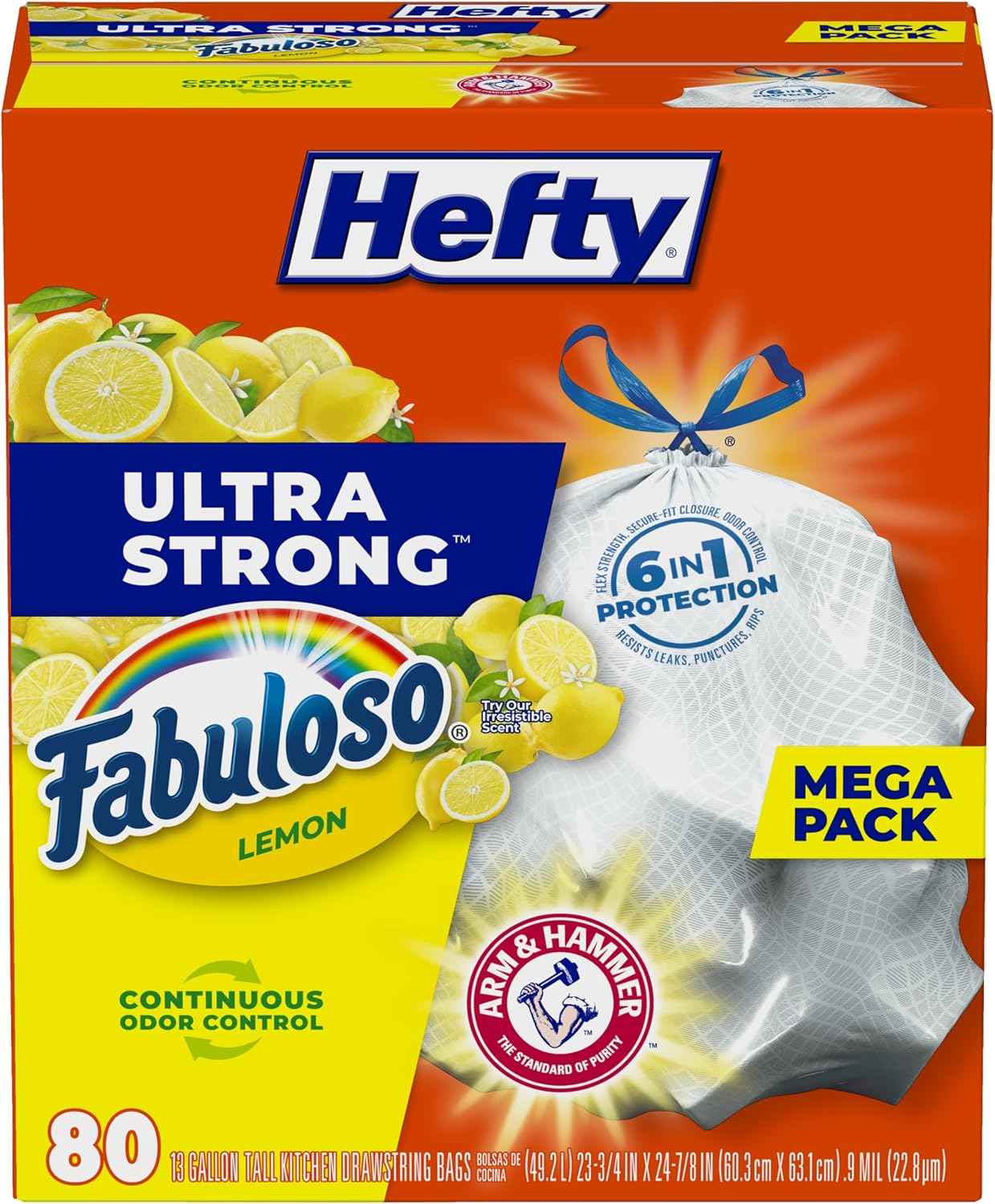Hefty Ultra Strong Tall Kitchen Trash Bags, Lavender & Sweet Vanilla Scent, 13 Gallon, 80 Count