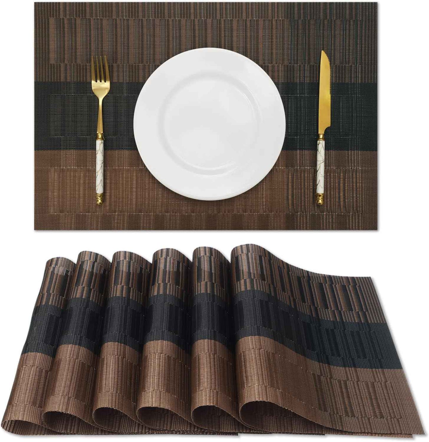 HeloHo Black Placemats Set of 4 Heat-Resistant Washable Place Mats Non-Slip Vinyl Woven Table Mats Wipeable Placemat for Kitchen Dining Table Decoration Indoor Outdoor