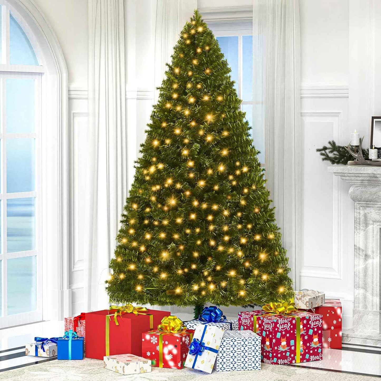 LEVELEVE Premium Pre-Lit 6FT Classic Artificial Holiday Christmas Tree w/1,000 Branch Tips,250 LED Lights for Home,Office,Party Decoration