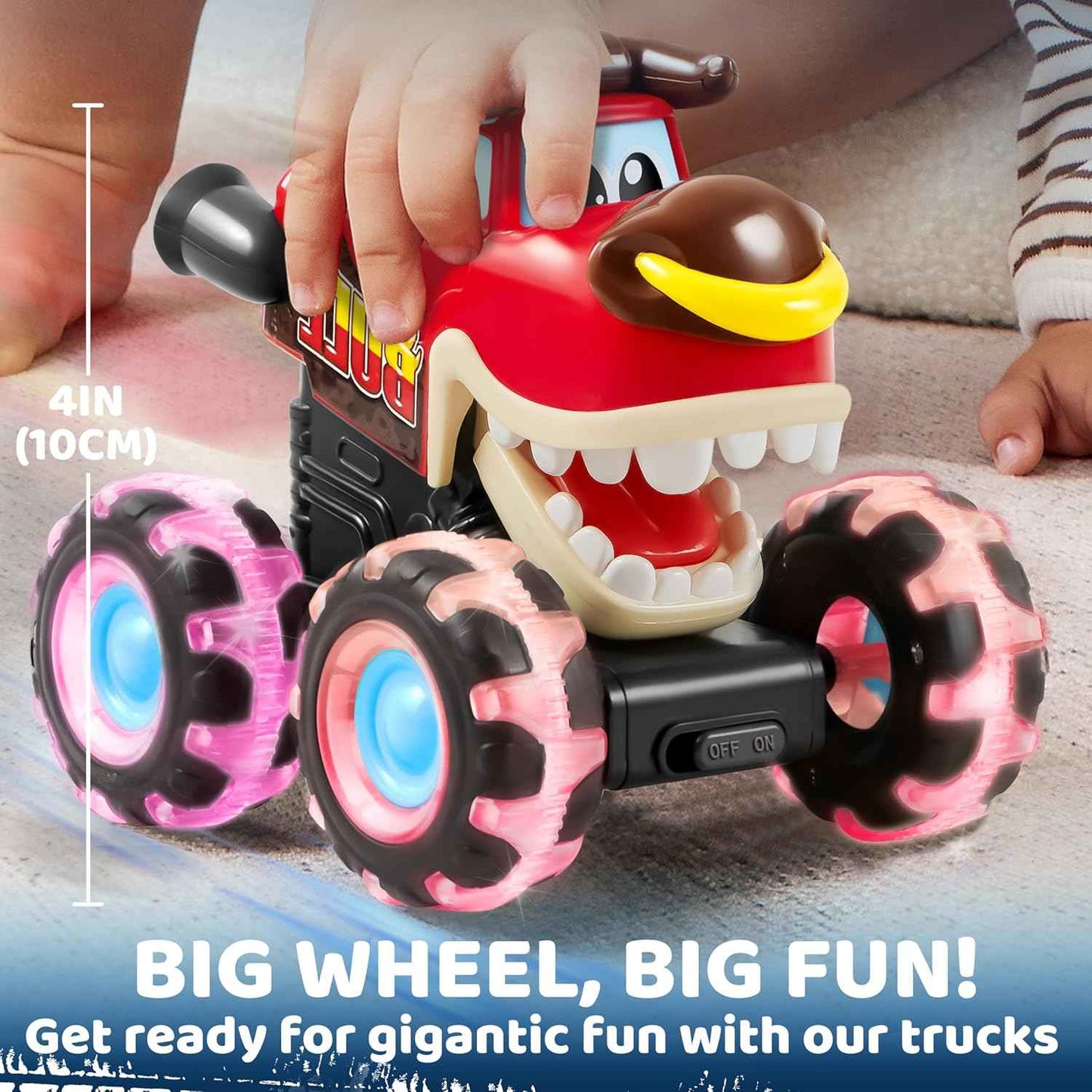 JOYIN 3 Pack Monster Truck Toy - Motion Activated Light Up Cars for Toddlers - Monster Glow Rover LED Wheels - Baby Boy Toys - Press and Go Dinosaur Trucks for Kids Boys Birthday Gifts for Christmas
