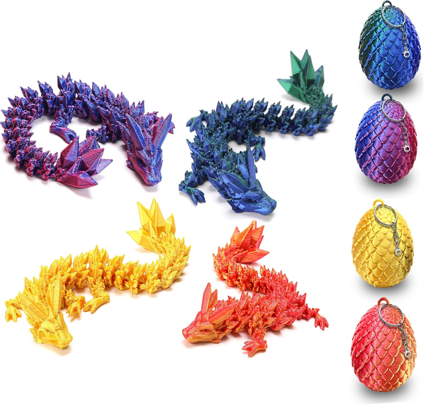 4 Pcs Mini 3D Printed Dragon Eggs with Crystal Dragon Inside, Easter Egg fillers Easter Gifts for for Chrismas, Thanks Giving Valentine's Day, Easter, Bithday(Without Keychain)