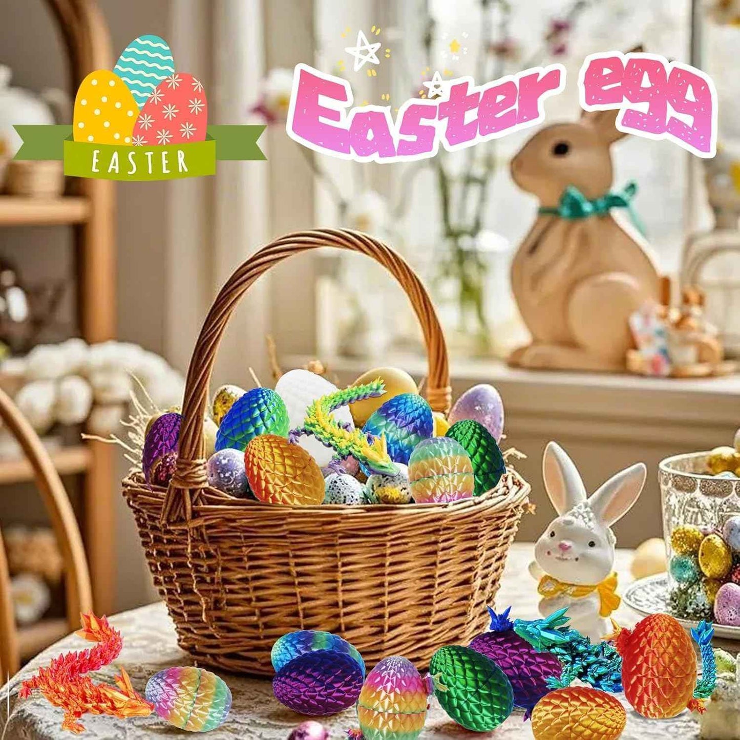 3D Printed Dragon Eggs with Dragon Inside – Fantasy Tabletop Decor, 3D Printing Toys for Kids & Adults – Unique Desktop Decoration & Collectible – Christmas Ornament & Stocking Stuffers (4 Pack)