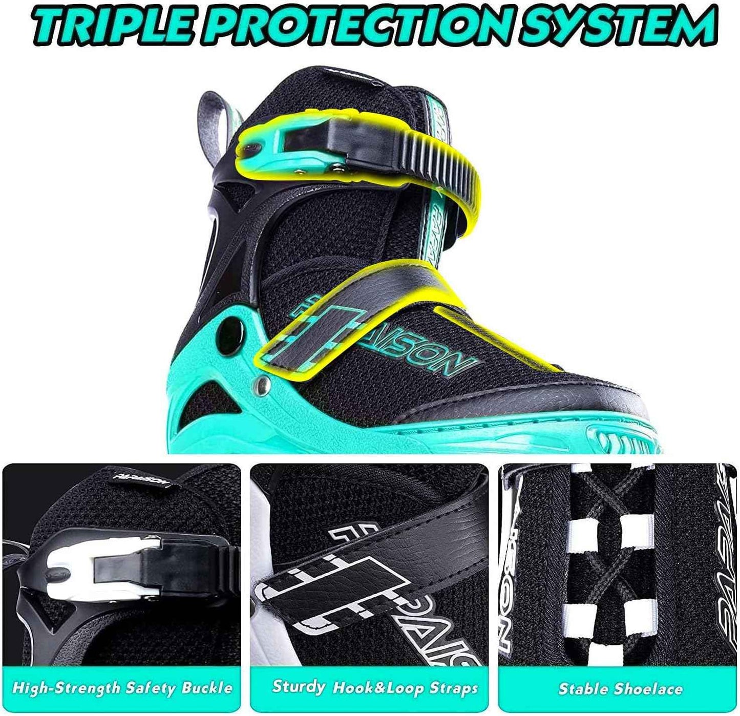 PAPAISON Adjustable Inline Skates for Kids and Adults with Full Light Up Wheels, Outdoor Roller Skates for Girls and Boys, Men and Women