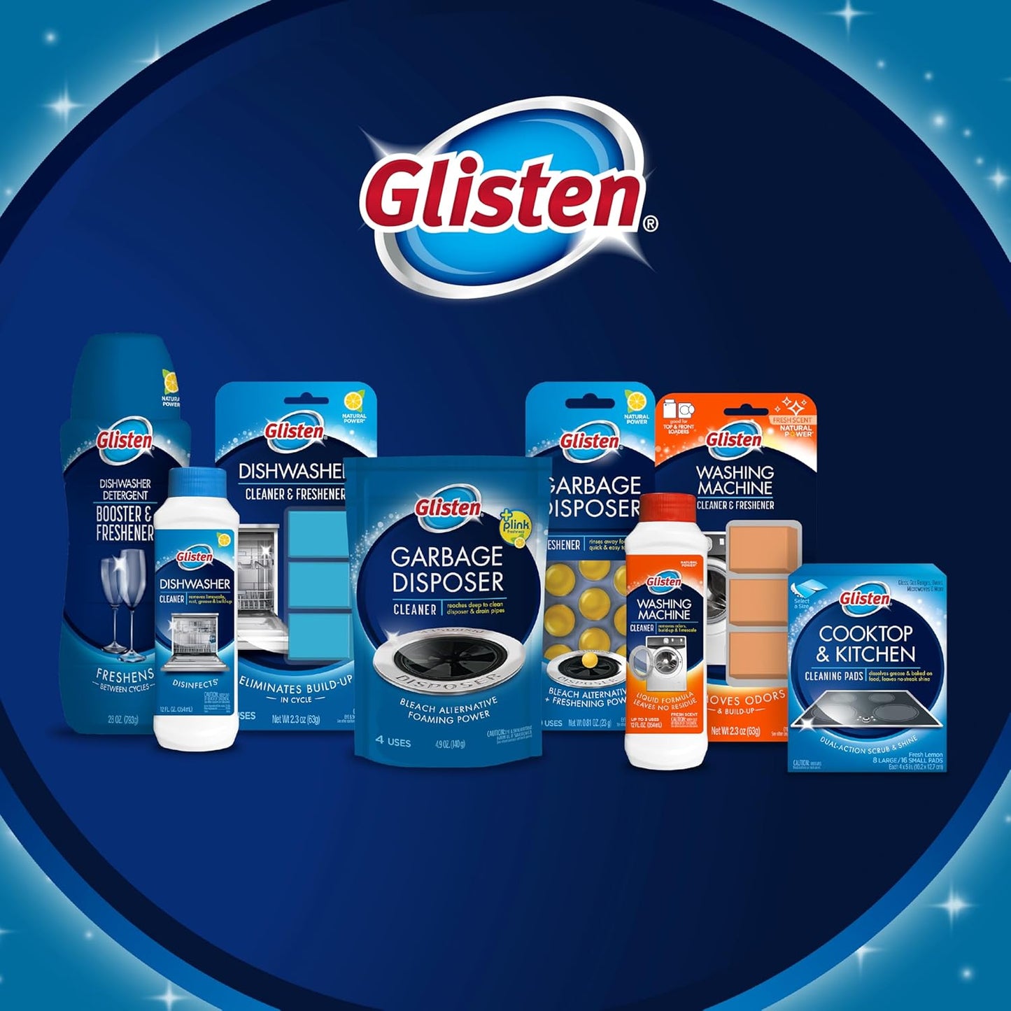 Glisten Garbage Disposer Cleaner and Freshener, Sink Disposal Odor Eliminator with Foaming Action, Lemon Scent, Made in the USA, 4 Packets - Rayz Mart