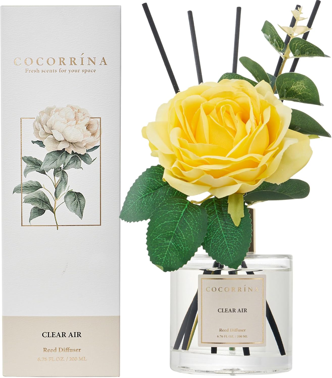 Cocorrína Premium Reed Diffuser Set with Preserved Baby's Breath & Cotton Stick Cashmere Vanilla | 6.7 fl oz Scent Fragrance Oil Diffuser for Bedroom Bathroom Home Décor