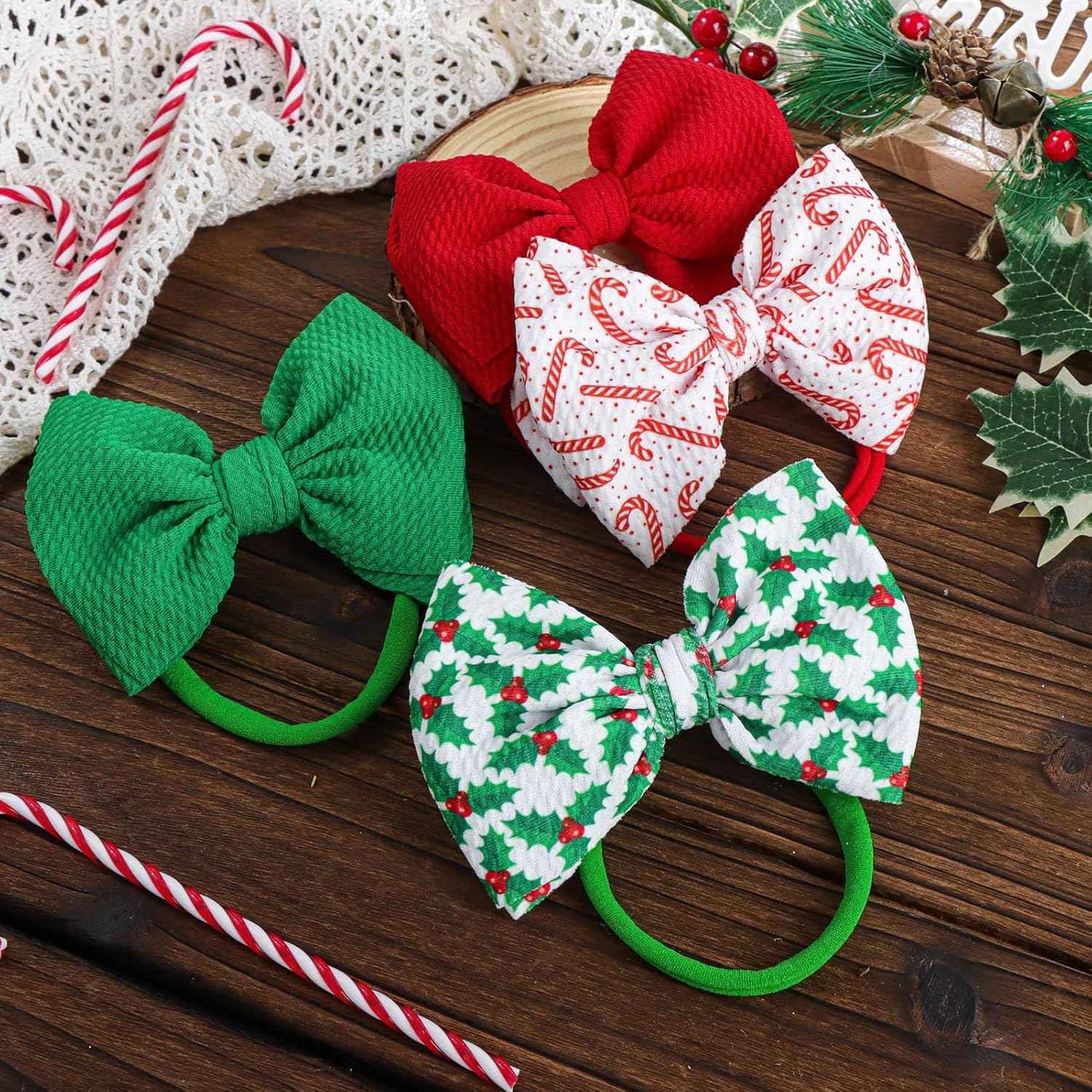 Christmas Baby Girl Bows Headbands Xmas Tree Headbands Candy Cane Hair Bow Elastic Nylon Hairbands Hair Accessories Newborn Infant Toddler