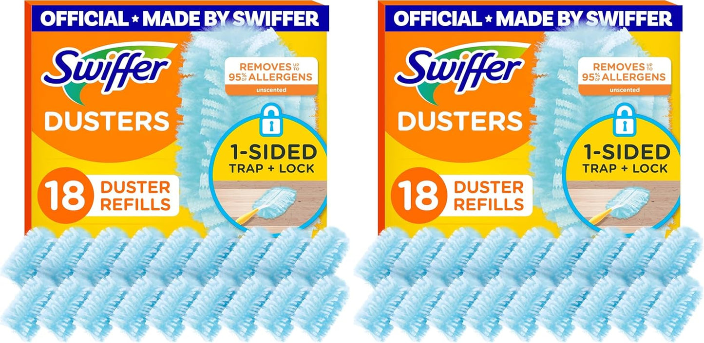 Swiffer Dusters Refill for Cleaning, Made by SWIFFER, Feather & Microfiber Duster Disposable Alternative, for Dusting Furniture, Blinds, Ceiling Fans, Walls, Helps Remove Allergens, Unscented, 18ct