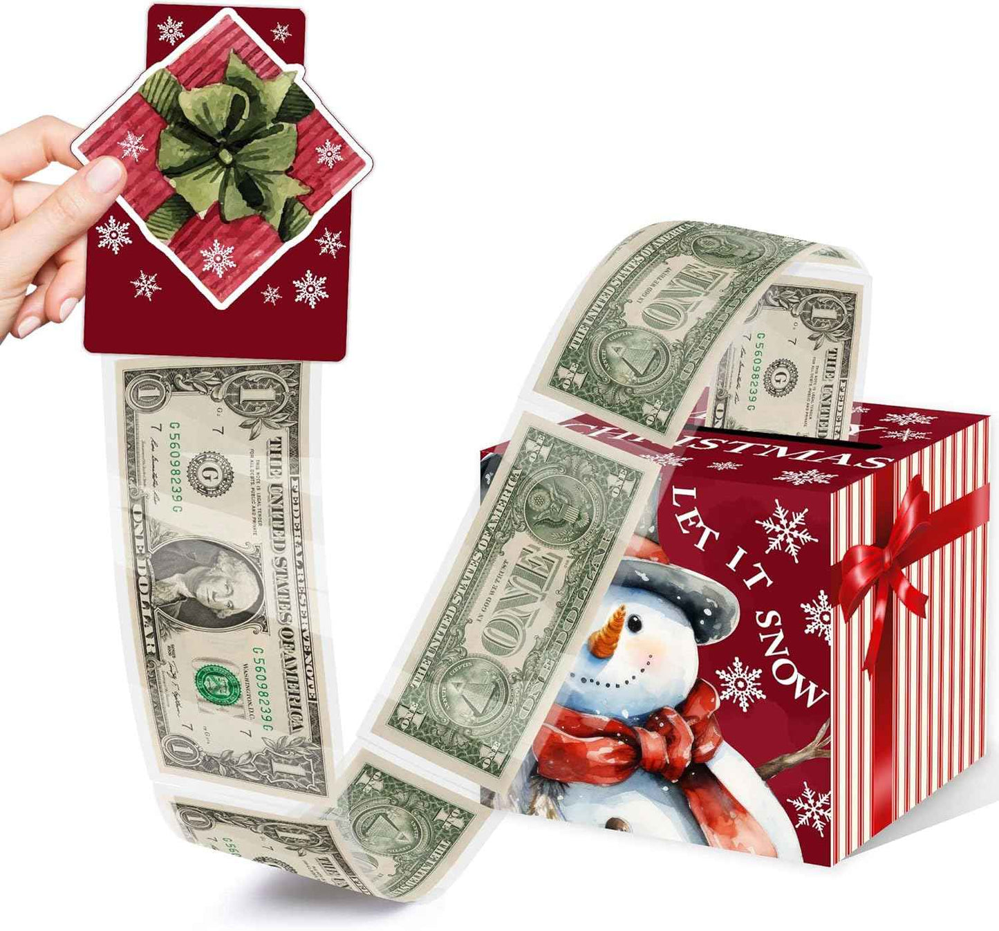 Christmas Party Gifts, Christmas Money Box for Cash Pull, Christmas Money Pull Box with Snowman Card and Transparent Bags, Christmas Money Pull Box, Christmas Money Pull Box for Kids Adults