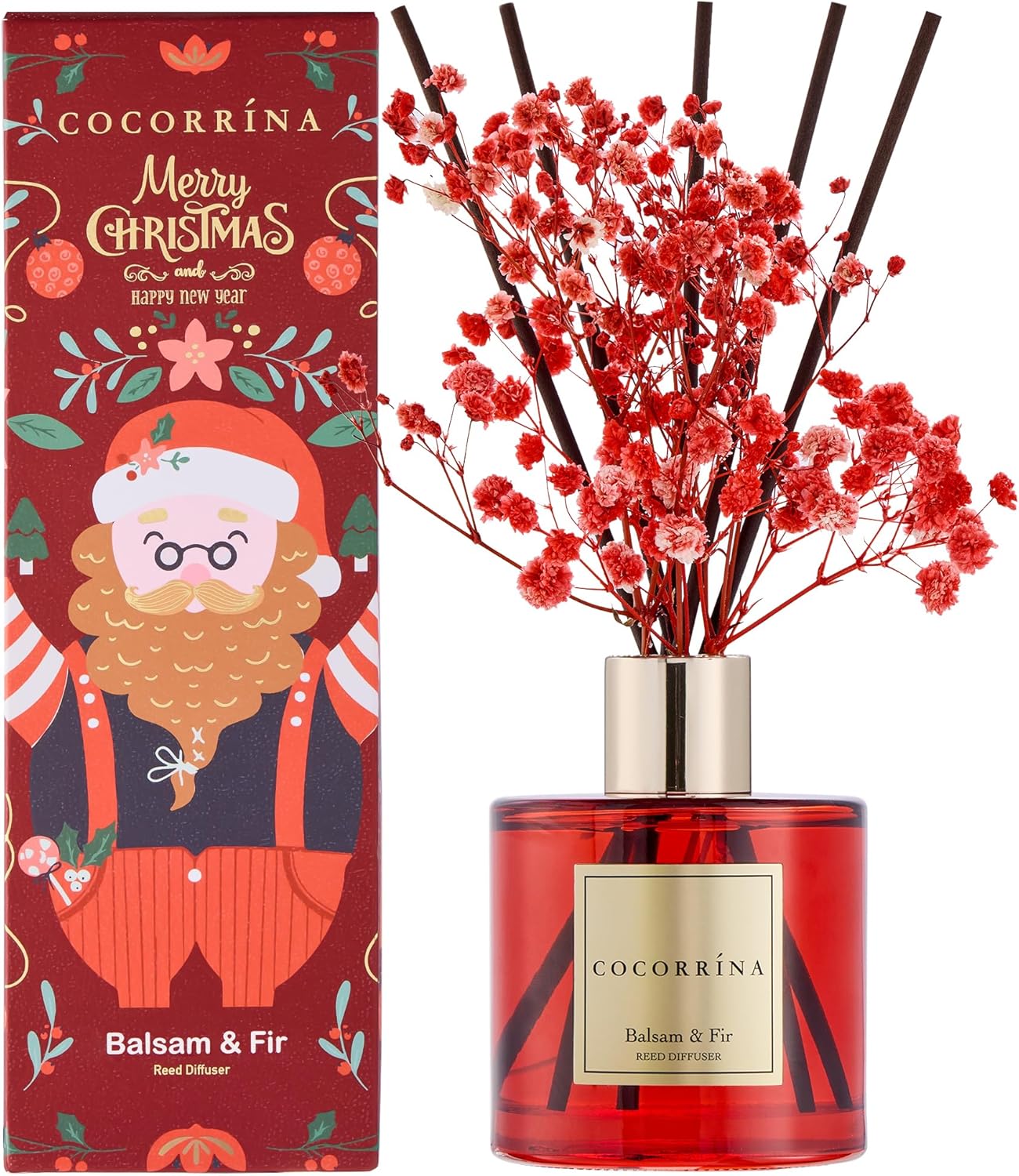 Cocorrína Premium Reed Diffuser Set with Preserved Baby's Breath & Cotton Stick Cashmere Vanilla | 6.7 fl oz Scent Fragrance Oil Diffuser for Bedroom Bathroom Home Décor