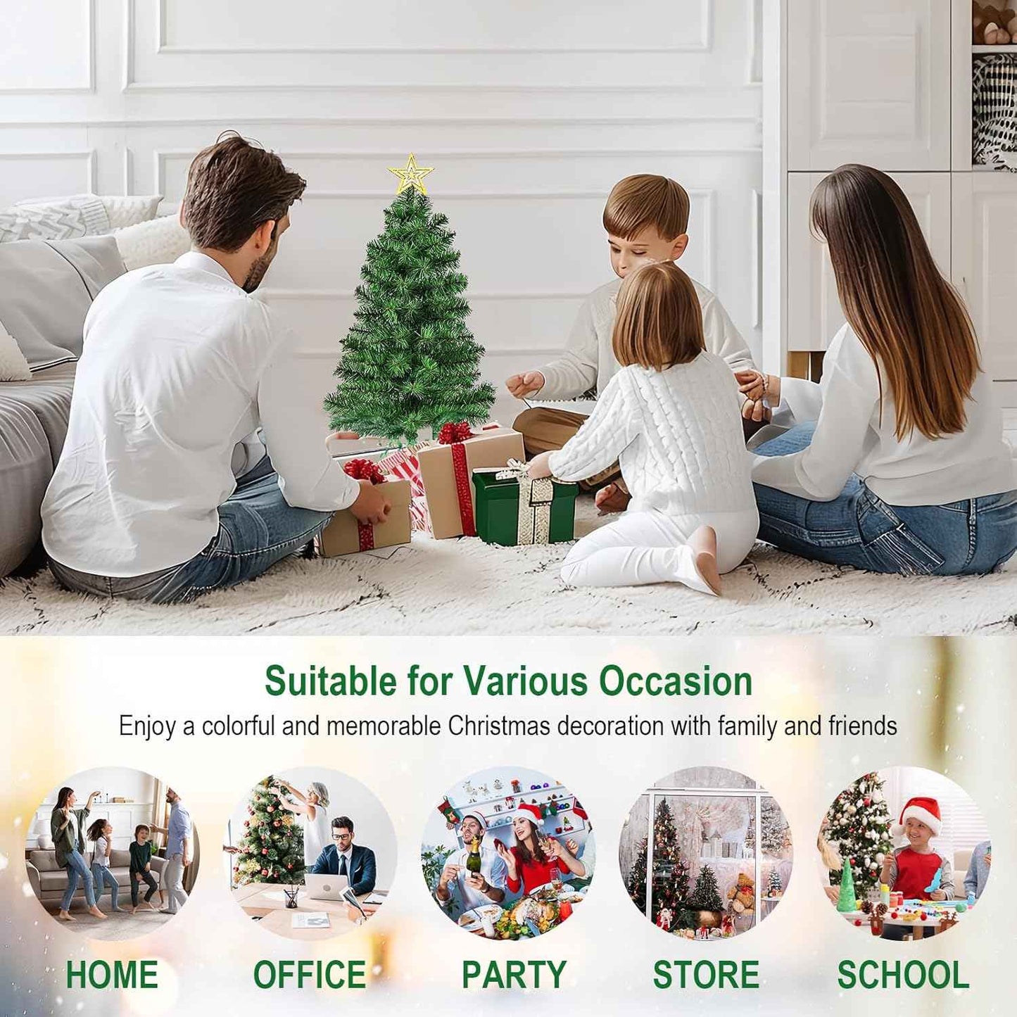 3FT Premium Hinged Artificial Holiday Small Mini Christmas Tree for Tabletop,Home, Office, Indoor and Outdoor Holiday Decoration,Easy Assembly Metal Hinges & Foldable Base
