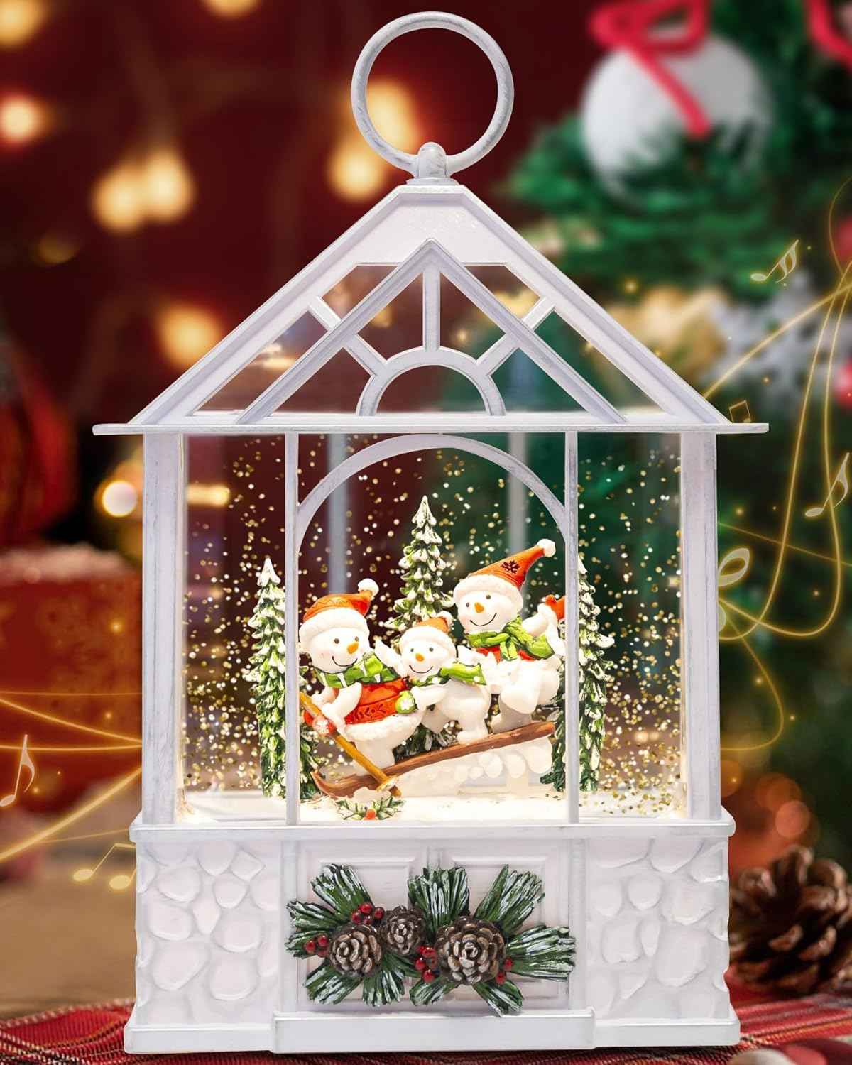 Christmas Santa Snow Globe Light up Lantern with 8 Songs, 9.17" Red Christmas Snow Globes for Kids Adults, 6H Timer & Dual Power, Snowglobes Christmas Decorations Indoor, Gifts for Women Men