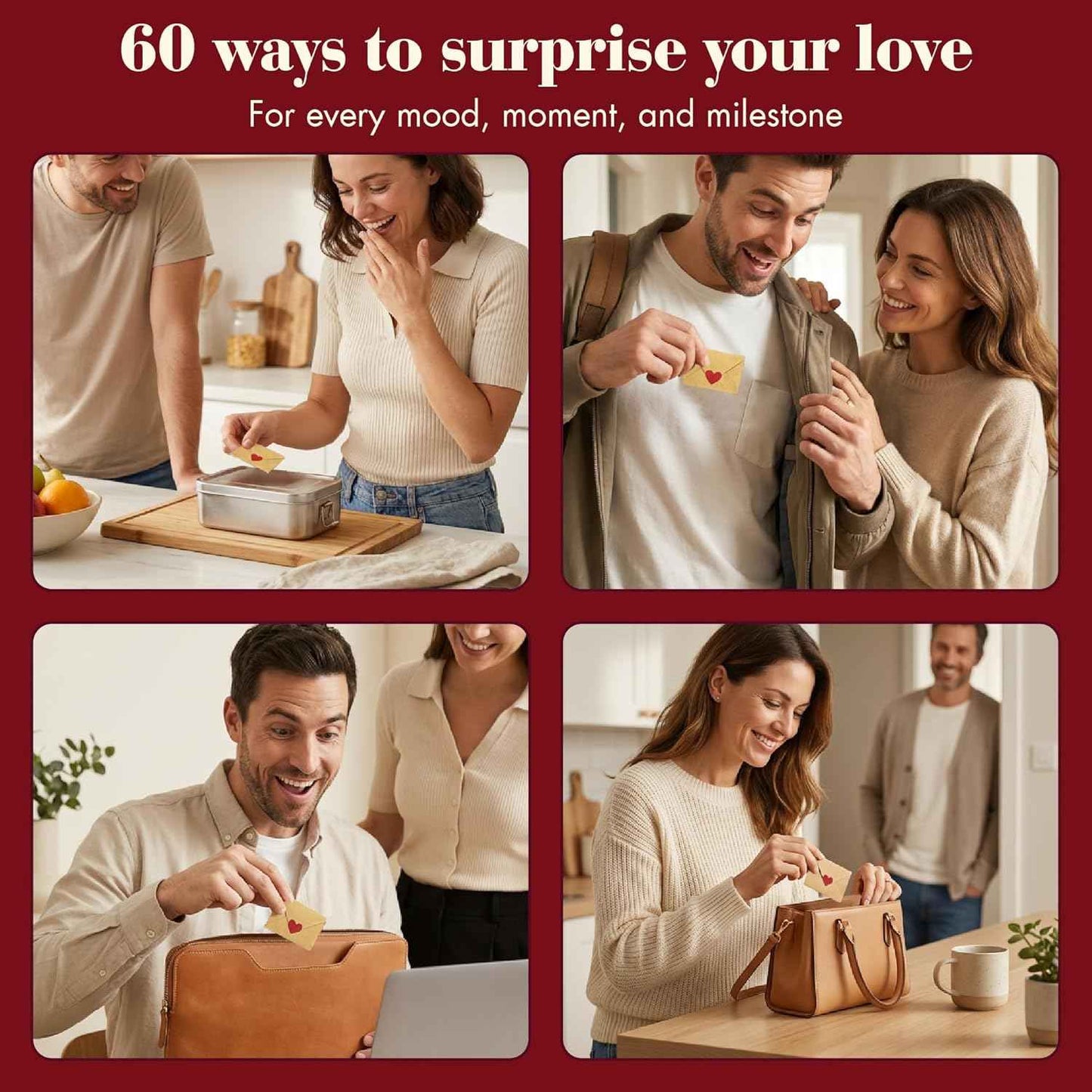 60 Mini Love Notes With Envelopes - Valentines Day Gifts For Him, Her, Boyfriend, Girlfriend - Valentines Gift For Husband, Wife - Anniversary Birthday Christmas I Love You Gifts For Couples