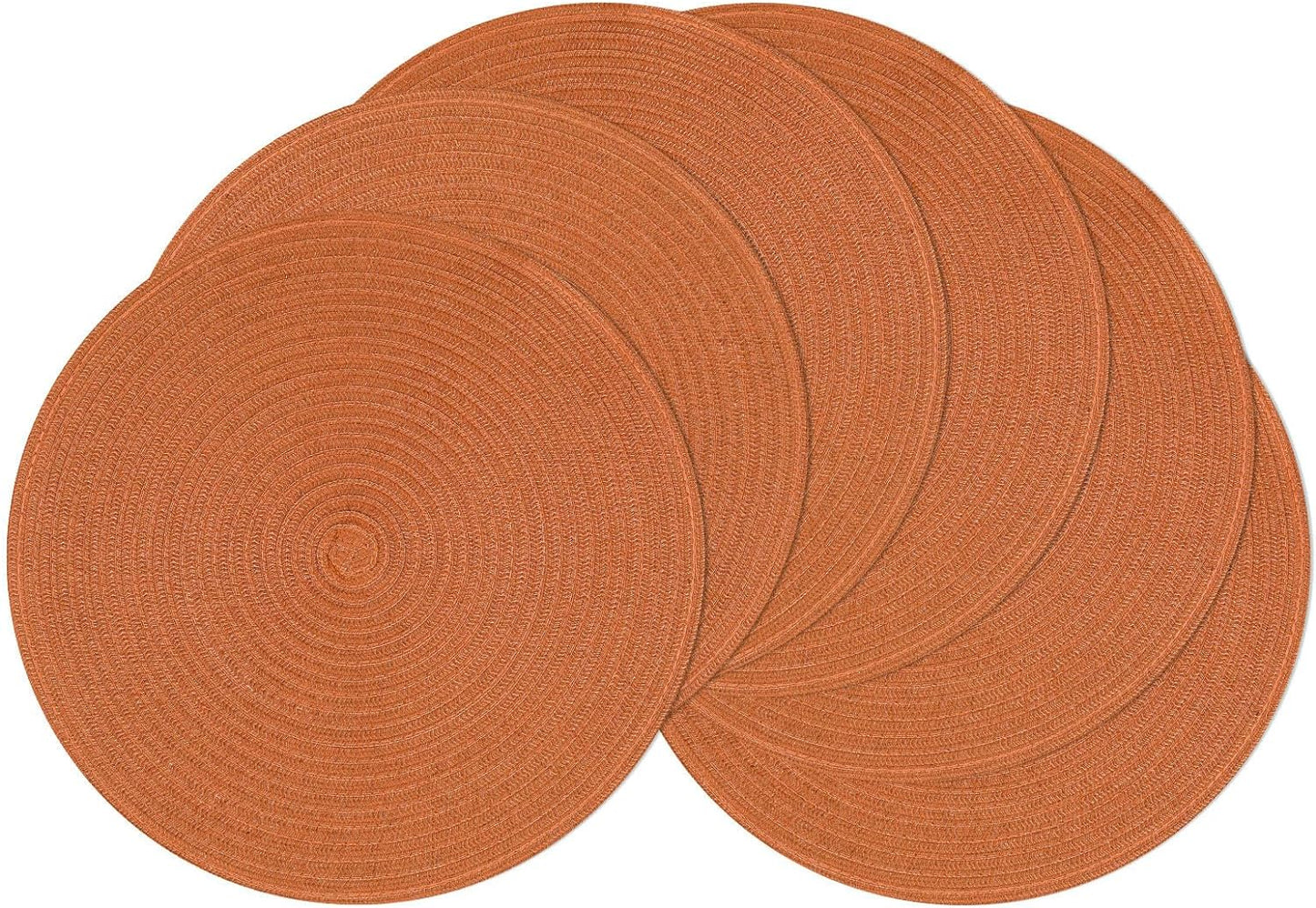 SHACOS 15 inch Round Braided Placemats Set of 6 Non Slip Heat Resistant Cotton Polyester Table Mats Washable Place Mats for Kitchen Dining Party Table Decor (Beige, 6)