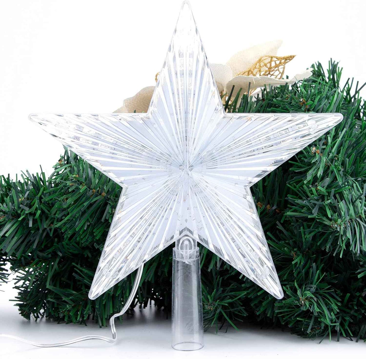 Christmas Tree Topper Star Warm White Light Christmas Tree Decor for Christmas Holiday Home Fit for General Size Xmas Tree, 8.7 Inch