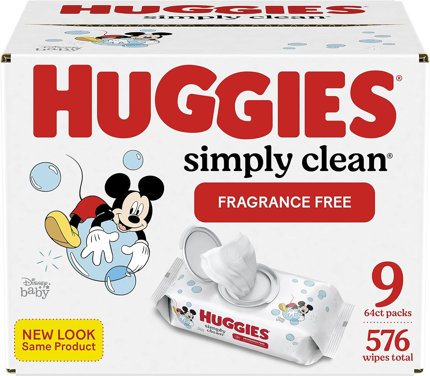 Huggies Simply Clean Unscented Baby Diaper Wipes, 11 Flip-Top Packs (704 Wipes Total), Packaging May Vary