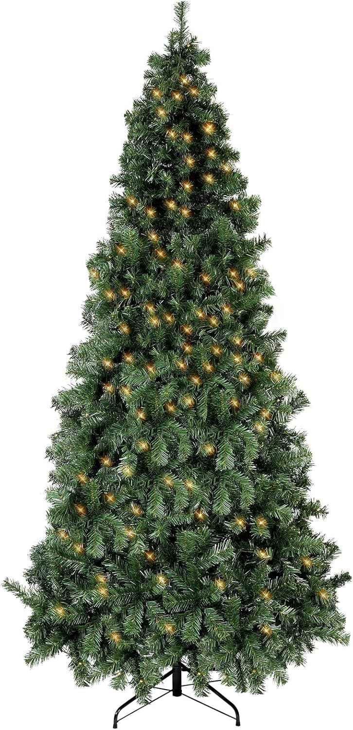 3ft Pre-Lit Artificial Holiday Christmas Spruce Tree for Home, Office, Party Decoration 100-Branch&50 Warm White Lights Tips, Easy Assembly, Metal Hinges & Foldable Base