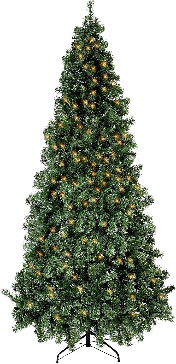 3ft Pre-Lit Artificial Holiday Christmas Spruce Tree for Home, Office, Party Decoration 100-Branch&50 Warm White Lights Tips, Easy Assembly, Metal Hinges & Foldable Base