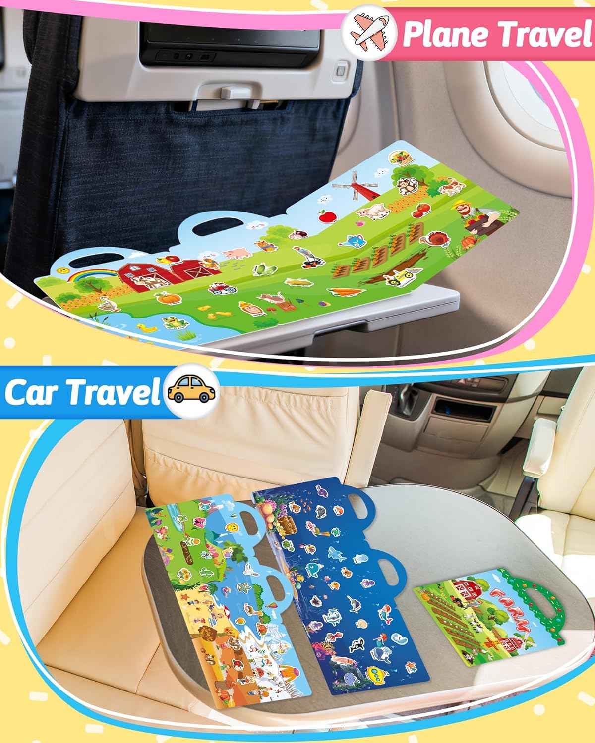 Benresive Reusable Sticker Book for Toddlers 2-4 Years, 3 Sets Travel Stickers for Kids, Waterproof Sticker Books for Toddlers 1-3, Crafts Activities for Todddlers 1-3 2-4 3-5