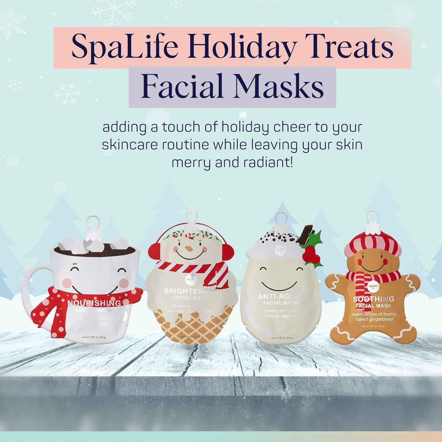 SpaLife Beauty Holiday Treats Christmas Face Mask Bundle | Korean Facial Mask | Hydrating, Soothing and Moisturizing Sheet Mask Set | Stocking Stuffers for Women | Bulk Christmas Gifts | 12 Pack