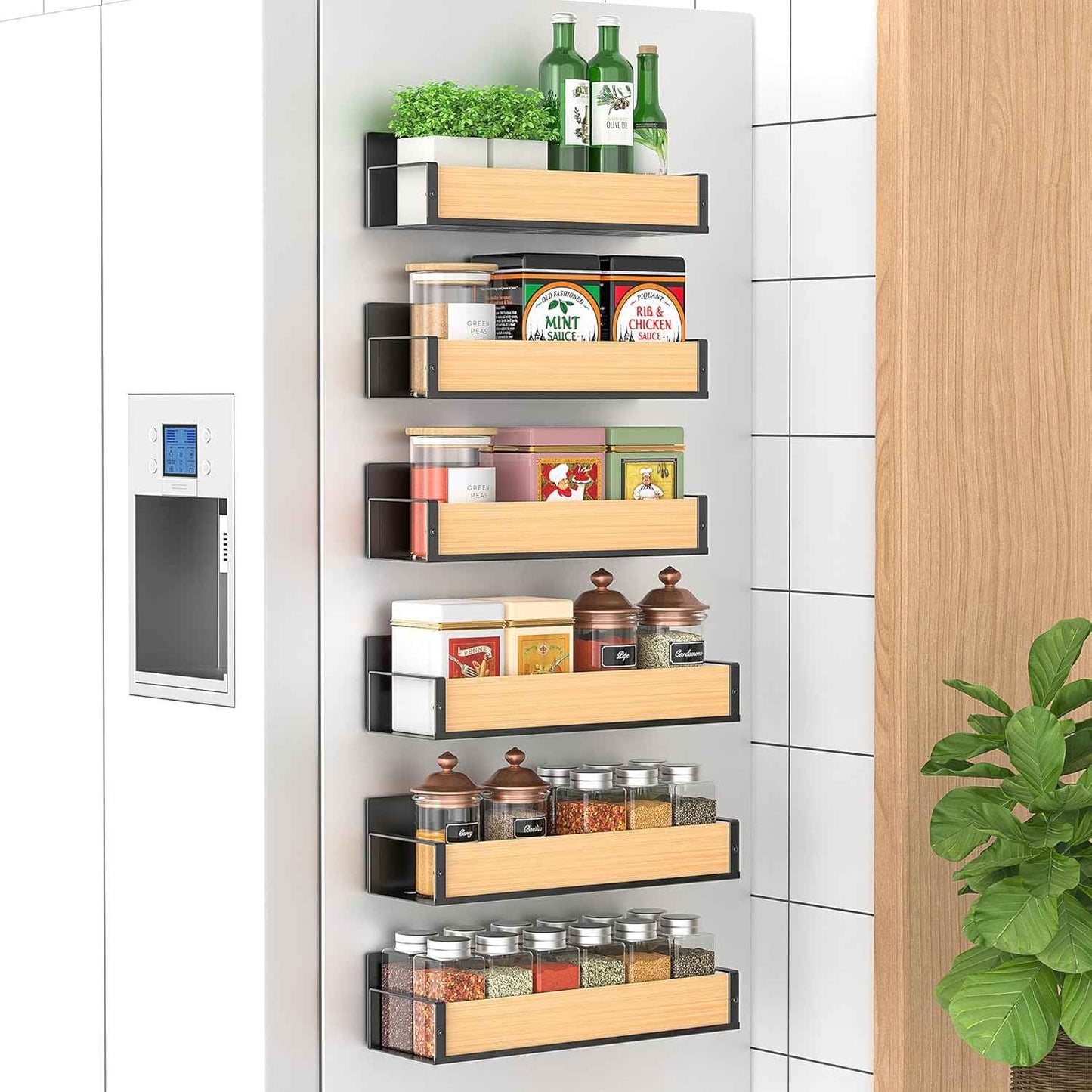 Metal 4 Pack Magnetic Spice Storage Rack Organizer for Refrigerator and Oven, Black Fridge Organizers and Storage