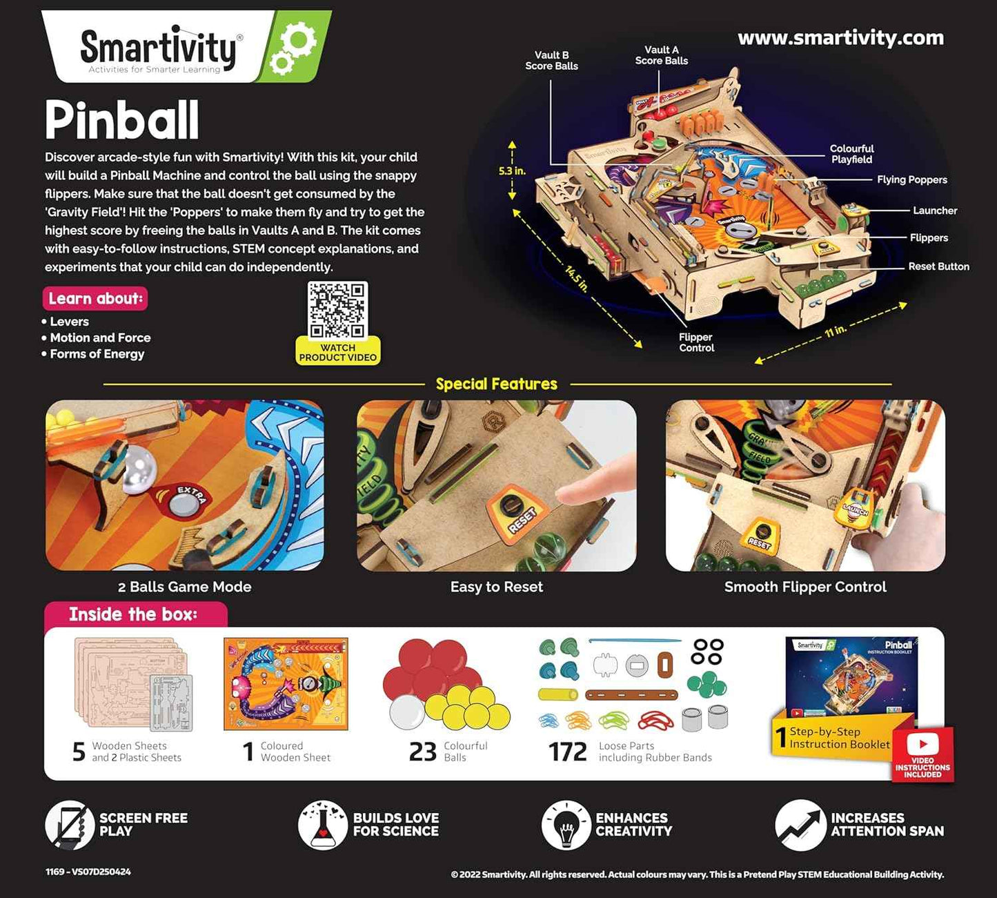 Smartivity DIY Pinball Machine for Kids 8-14 Years Old | Global Award Winning Arcade Game | Build Your Own Pinball I Birthday Gift for Smart Kids | STEM Toy for Boys & Girls