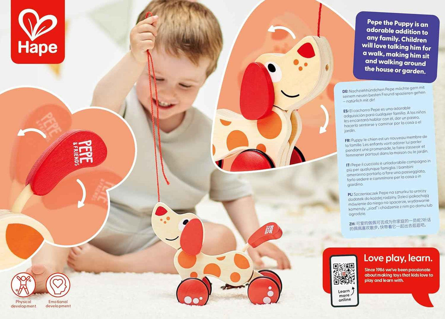 Hape Walk-A-Long Puppy Wooden Pull Toy