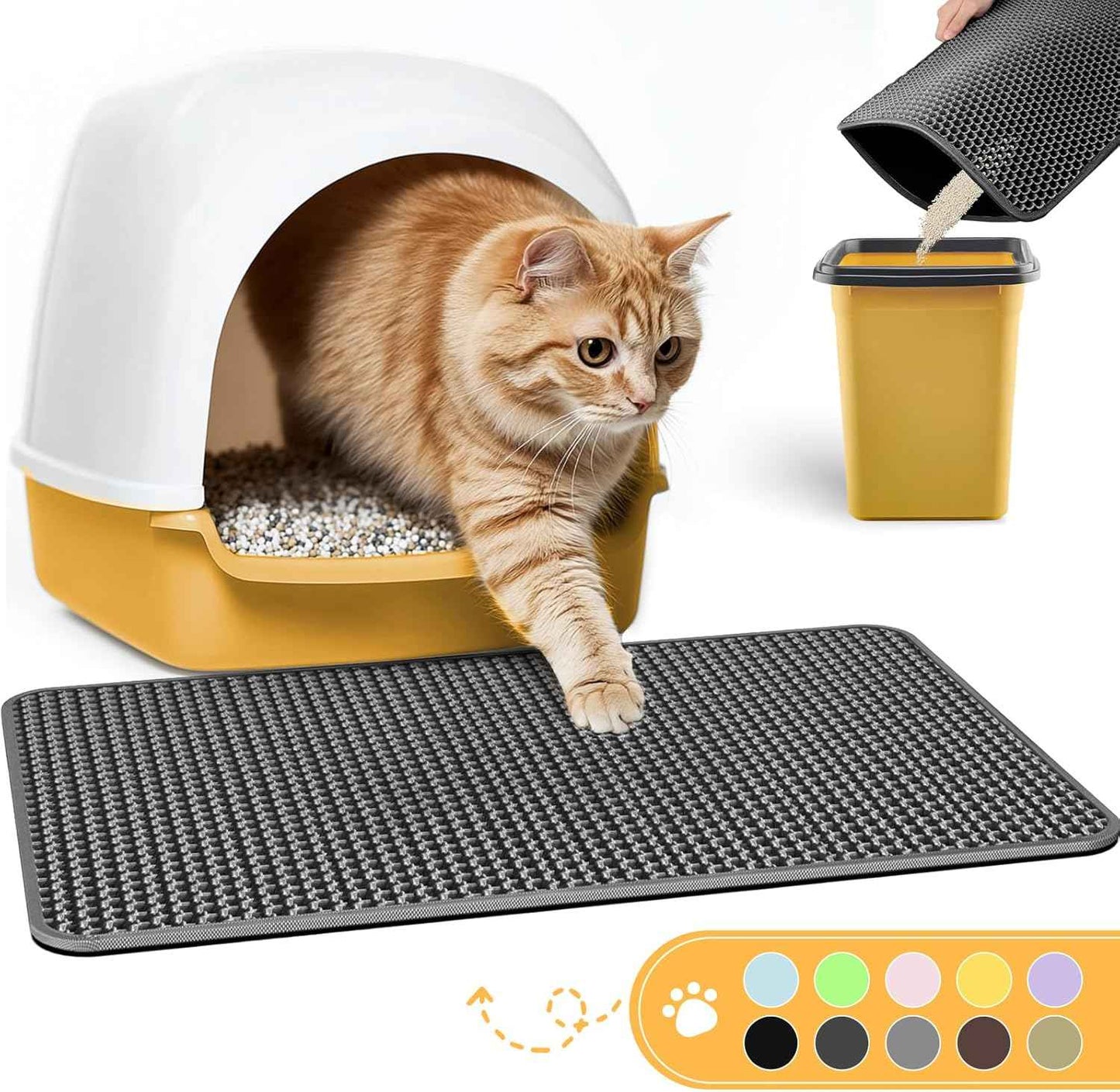 Cat Litter Mat - 23.2'' x 14.6'' Small Litter Trapping Mat, Easy to Clean Litter Box Mat, Waterproof, Urine-Proof, Non-Slip Kitty Litter Mats for Floor, Grey