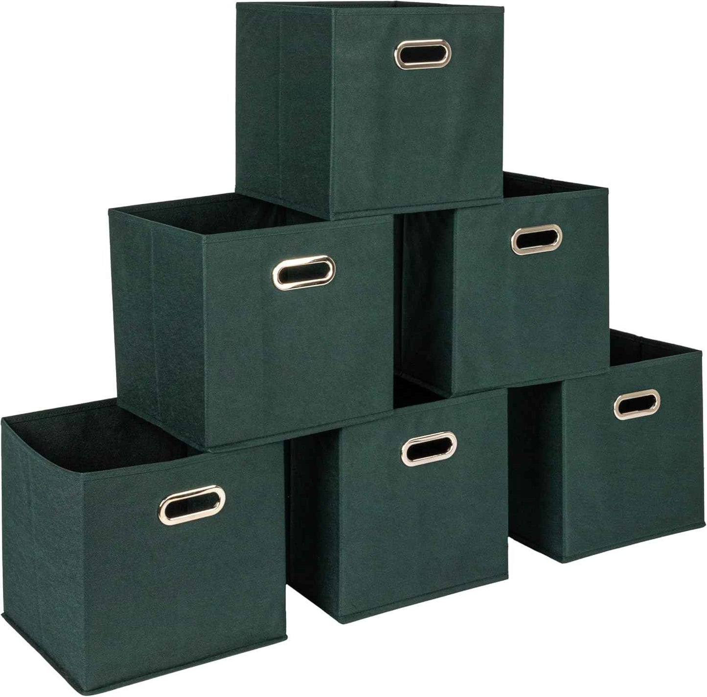 Household Essentials Foldable Fabric Storage Bins 6 Piece Set, Strong Poly-Woven Fabric, Sturdy Chipboard Sides, Grommet Front Handle, Stackable and Foldable, Classic Design, Black