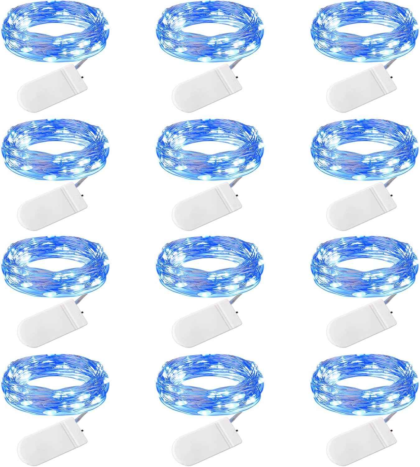 Brightown 12 Pack LED Fairy Lights, Battery Operated 7FT Firefly String Lights with 20 Waterproof LEDs on Silver Wire for DIY Crafts, Wedding Centerpieces, Party & Christmas Décor