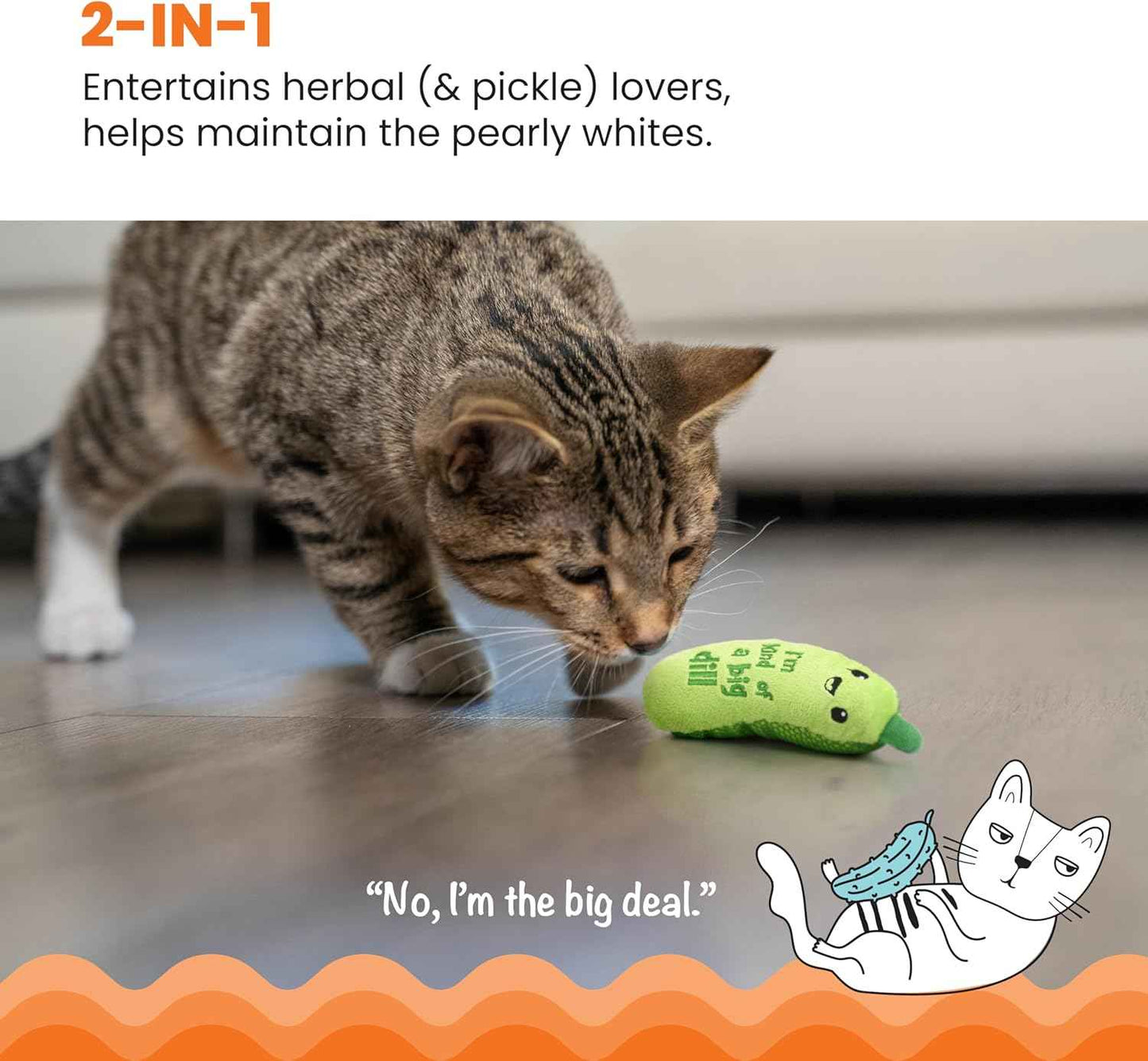 Catstages Crunchy Pickle Kicker Cat Toy – Plush Crinkle Toy with Catnip and Dental Mesh, 6.5"