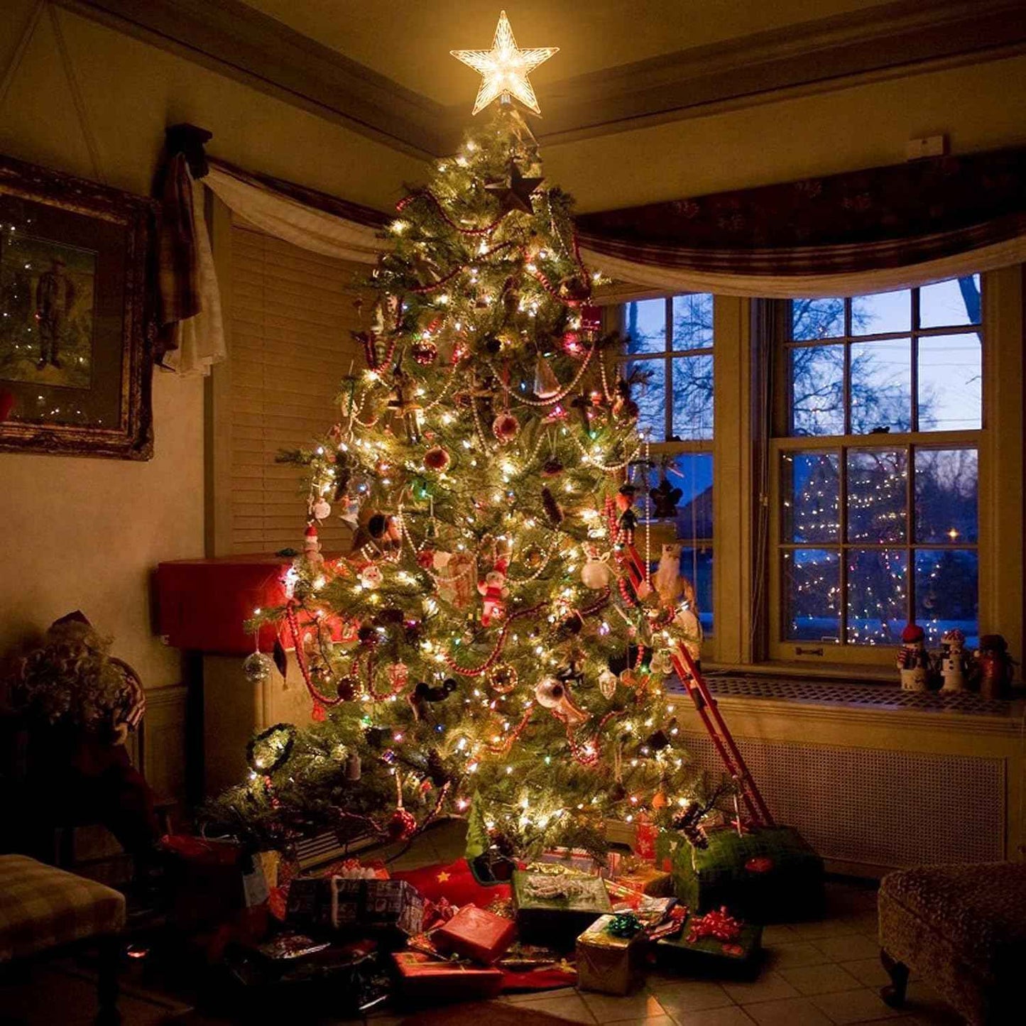 Christmas Tree Topper Star Warm White Light Christmas Tree Decor for Christmas Holiday Home Fit for General Size Xmas Tree, 8.7 Inch