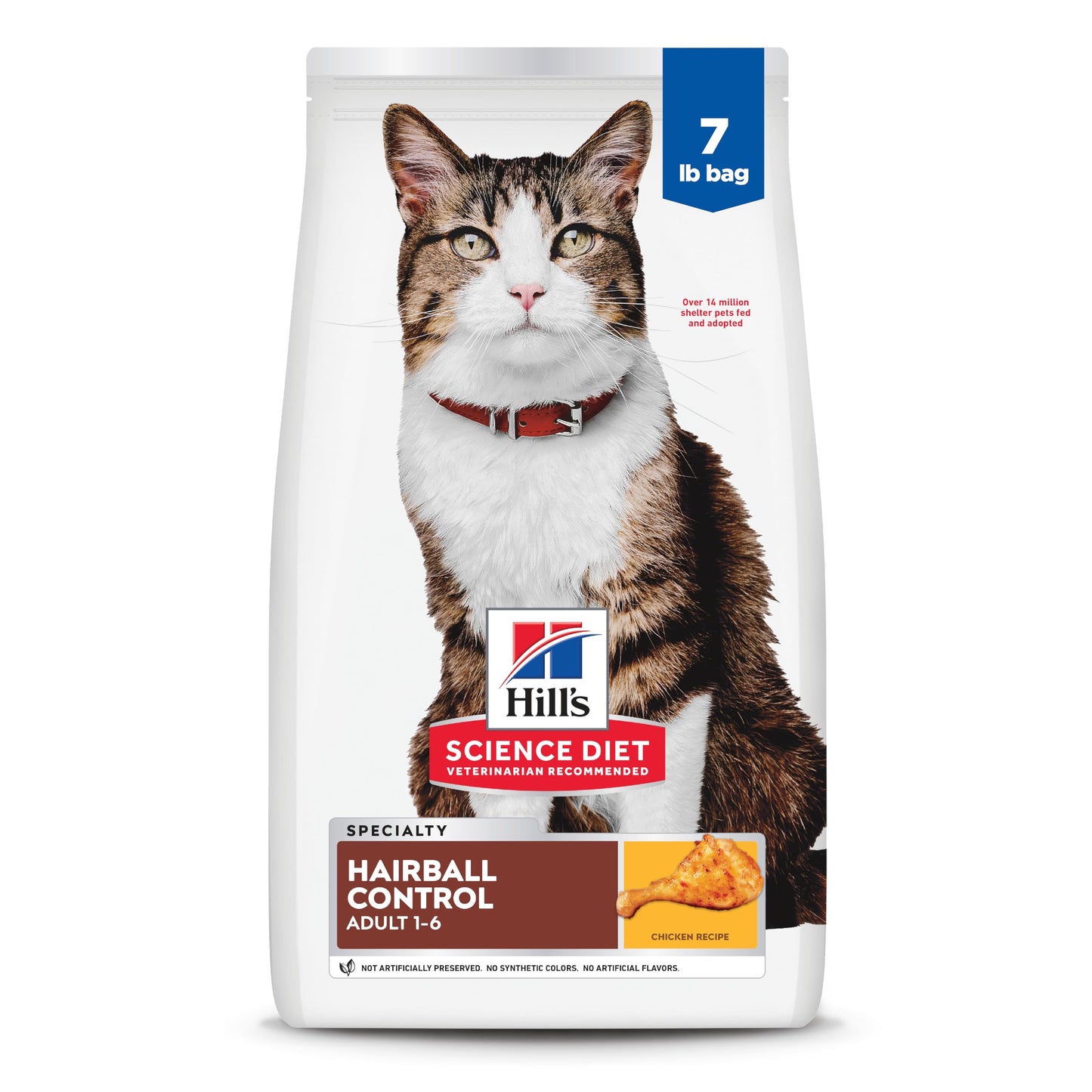 Hill's Science Diet Hairball Control, Adult 1-6, Hairball Control Support, Dry Cat Food, Chicken Recipe, 7 lb Bag