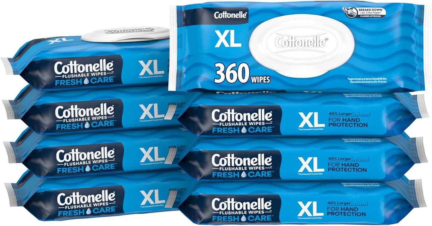 Cottonelle Fresh Feel Flushable Wet Wipes, Adult Wet Wipes, 8 Flip-Top Packs, 42 Wipes Per Pack (336 Total Wipes), Packaging May Vary