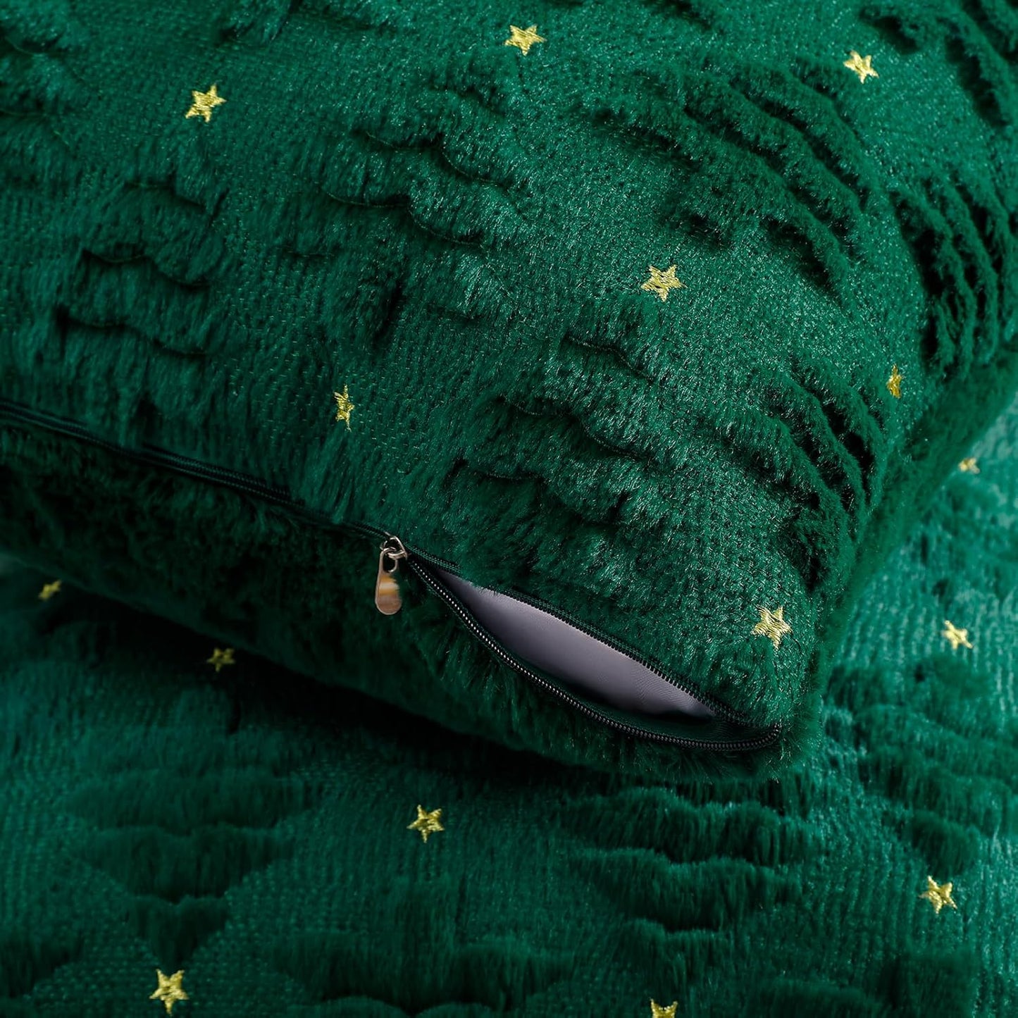 Softalker Christmas Throw Pillow Covers 18 x 18 Inch Set of 2, Xmas Winter Christmas Tree Faux Fur Cushion Covers, 3D Embroidered Pillow Cases for Couch Bedroom Living Room Decor, Green