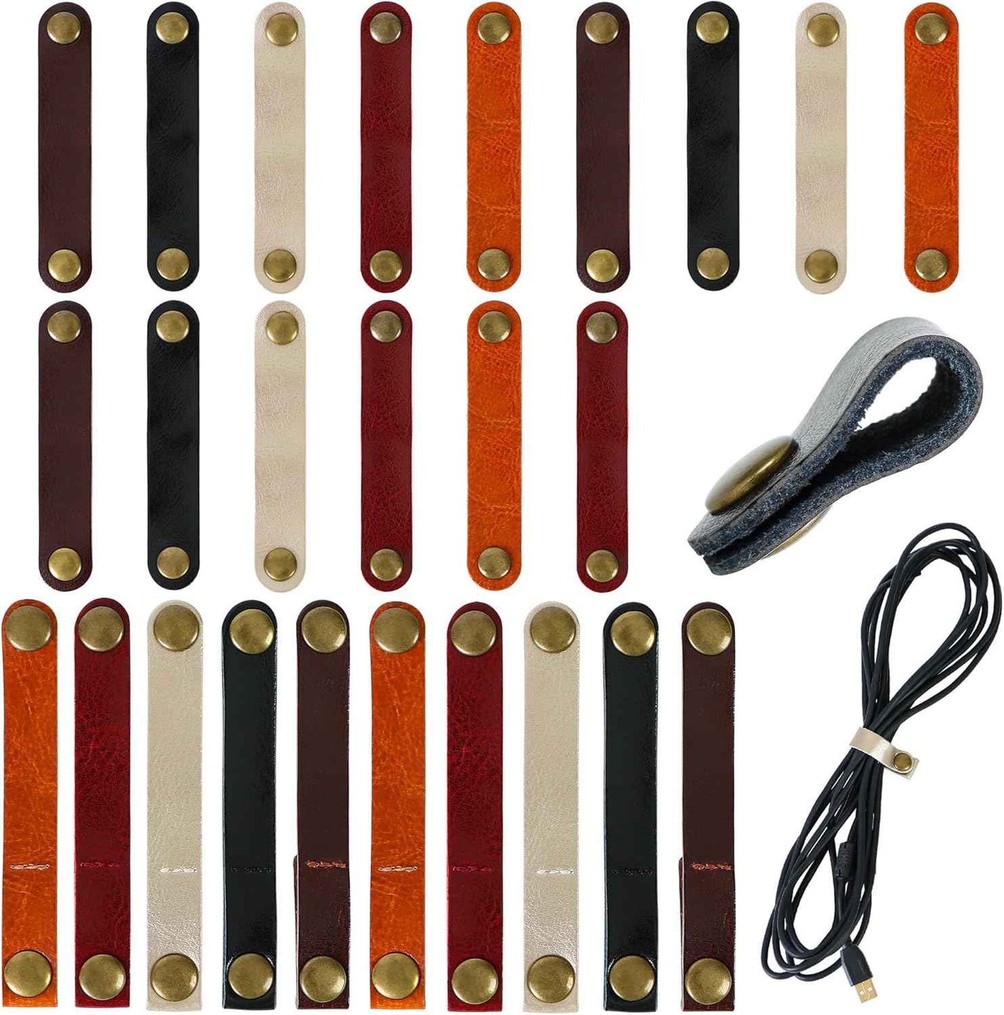 25Pcs Leather Headphone Cord Organizer Straps, Cable Holder Management for Organizing Portable Cable Earphone Wires, Stocking Stuffers Gifts for Men
