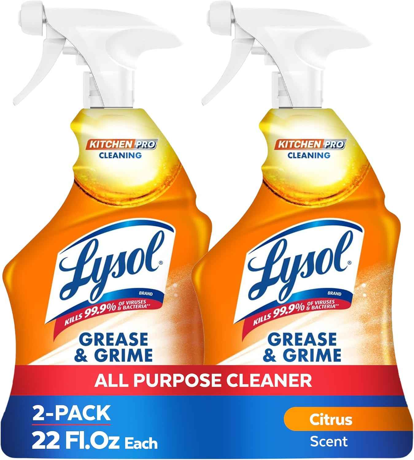 Lysol Pro Kitchen Spray Cleaner and Degreaser, Antibacterial All Purpose Cleaning Spray for Kitchens, Countertops, Ovens, and Appliances, Citrus Scent, 22oz