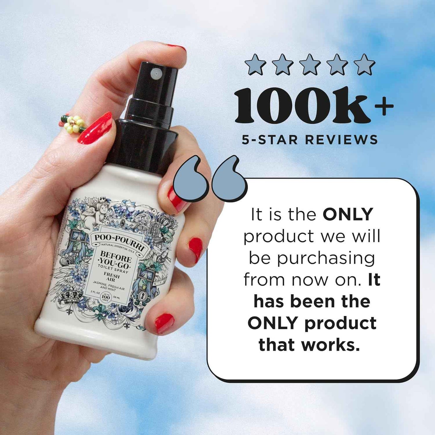 Poo-Pourri Before-You-Go Toilet Spray, Fresh Air, 4 Fl Oz, Up to 200 Uses, Bathroom Odor Deodorizer , Plant-Based with Essential Oils, for Home or Work, Jasmine, Fresh Air and Mint Scent