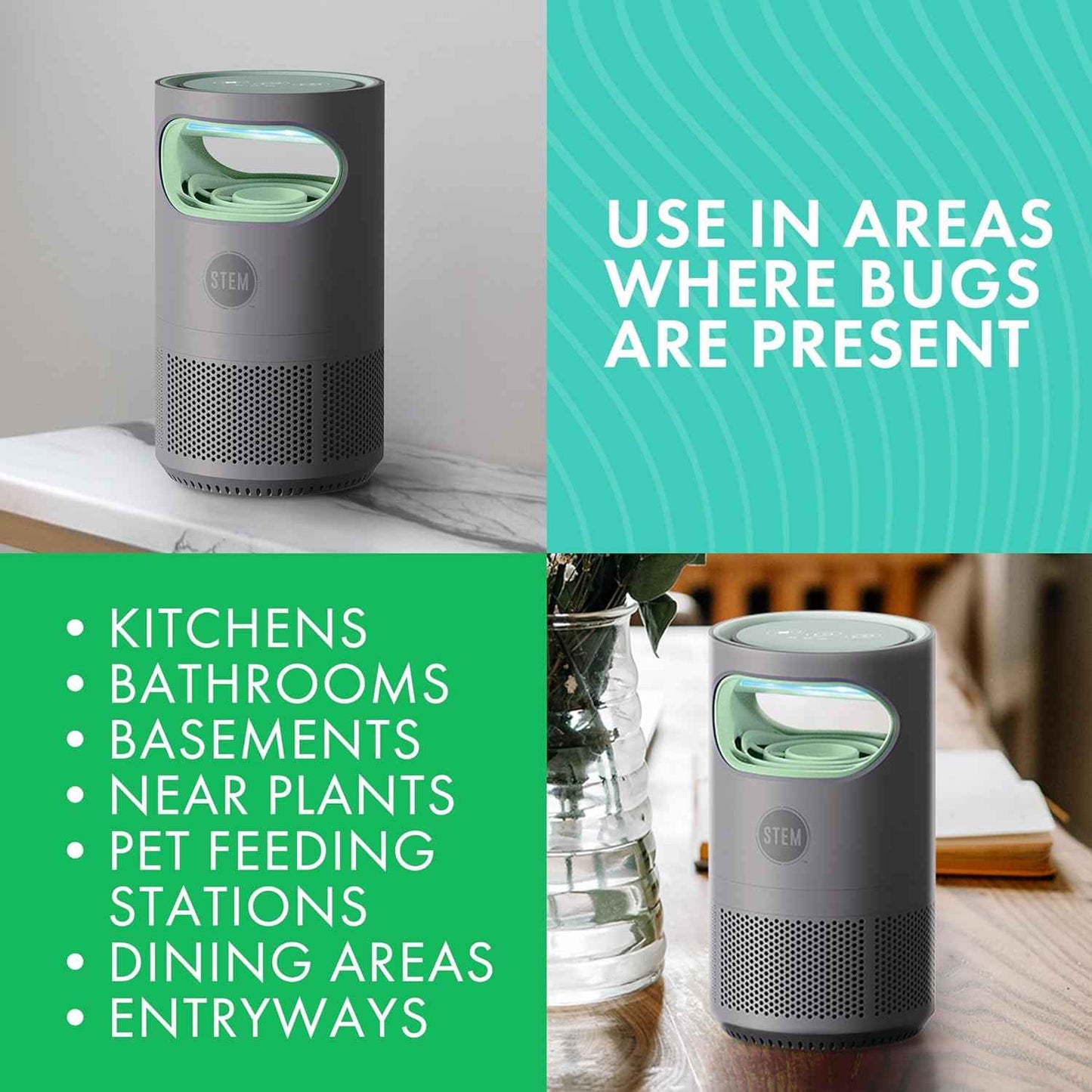 STEM Flying Insect Fan Trap for Indoor Bug Control, Attracts Mosquitoes, Fruit Flies, and House Flies, Plug-in Fan with UV Light, Starter Kit Includes 1 Device and 5 Glue Traps