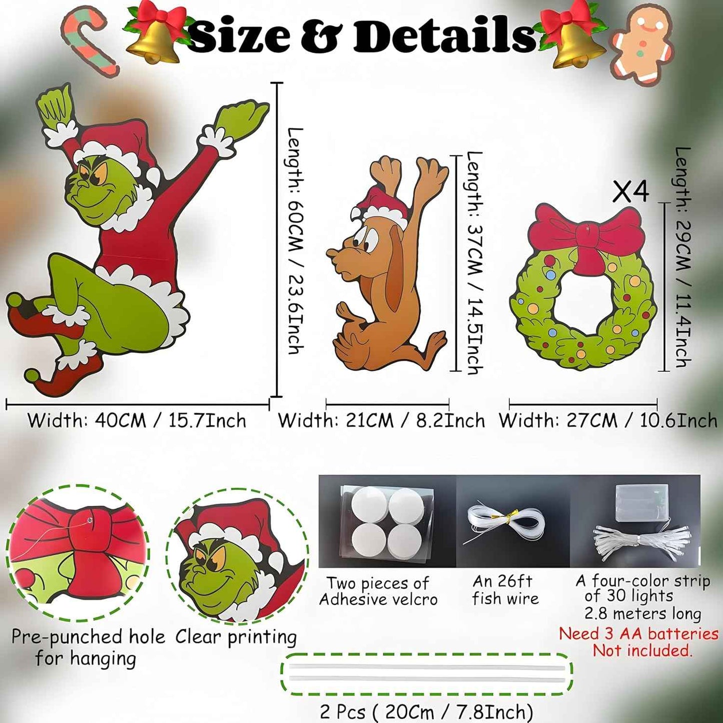 Outdoor Christmas Fence Decorations, 6Pcs Light Up Christmas Fence Peeker Signs Decor with LED String Lights for Yard Garden Lawn Fireplace, Tree Decoration