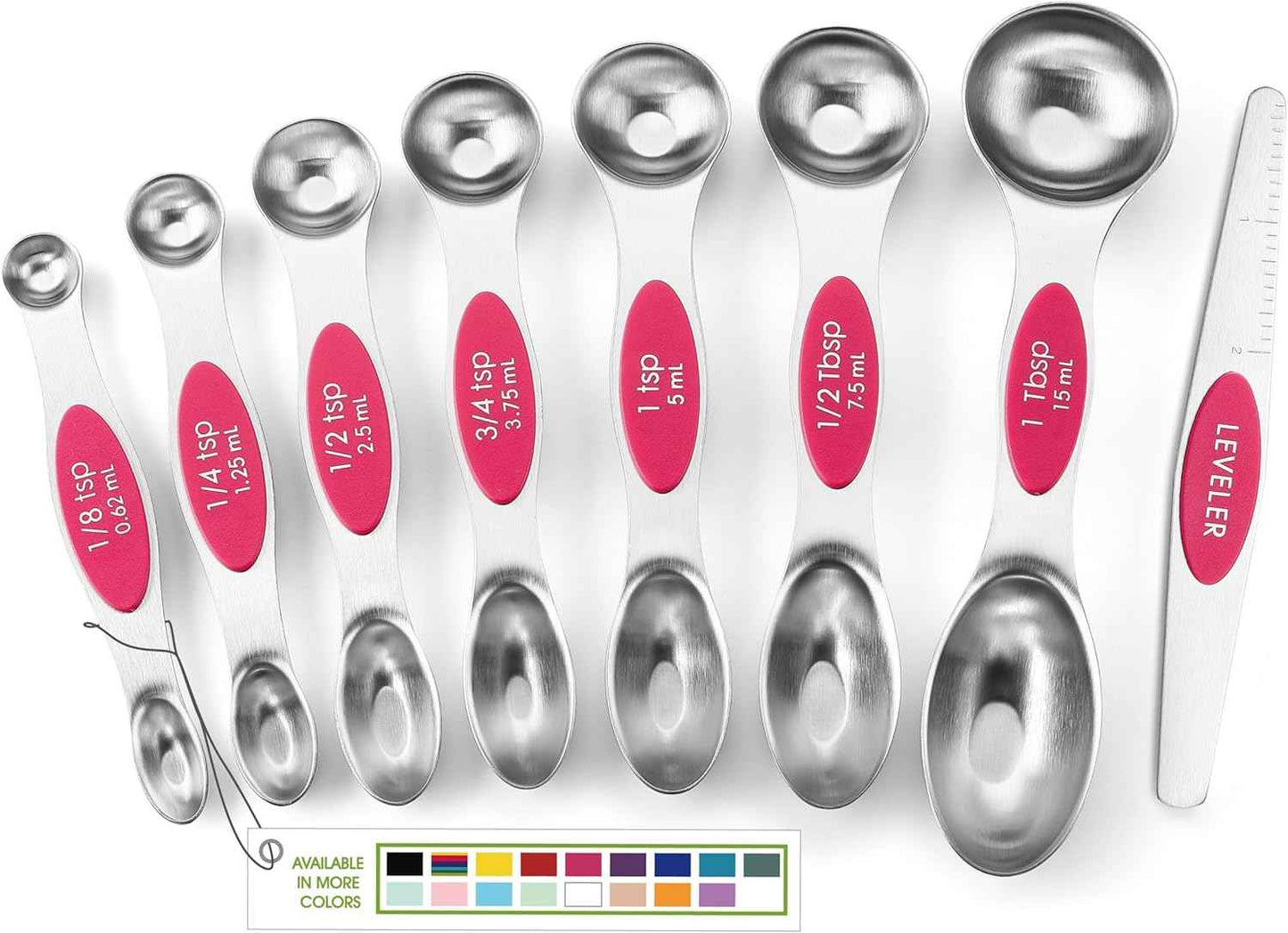 Spring Chef Stainless Steel Magnetic Measuring Spoons Set with Strong N45 Magnets, Heavy Duty Metal Kitchen Gadgets for Baking & Cooking, Fits in Most Kitchen Spice Jars, Set of 8 with Leveler, Black