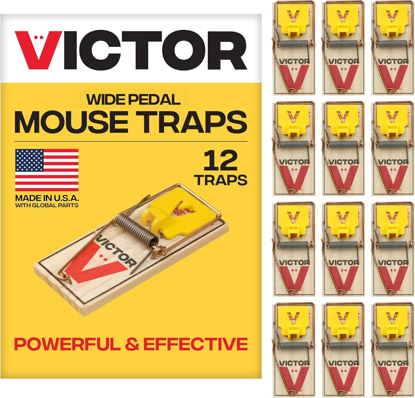 Victor Mouse Traps M150-12, Metal Pedal, Sustainably Sourced FSC Wood, Wooden Mouse Traps, 12 Metal Pedal Traps