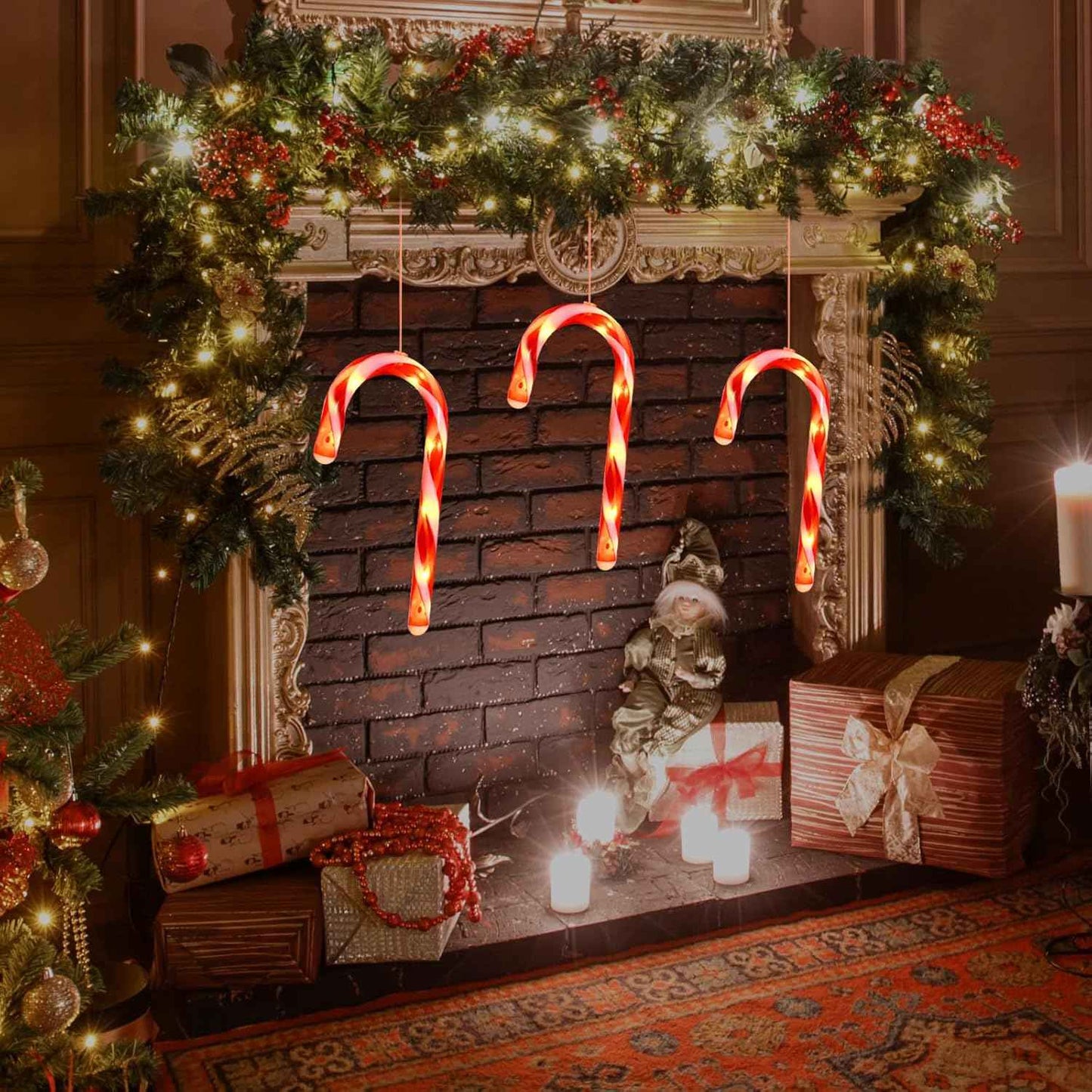 3 Pack Christmas Window Lights Decorations with Timer,Battery Powered Red Lighted Candy Cane LED Sucker for Xmas 2026 Hanging Fireplace Window Indoor Decor