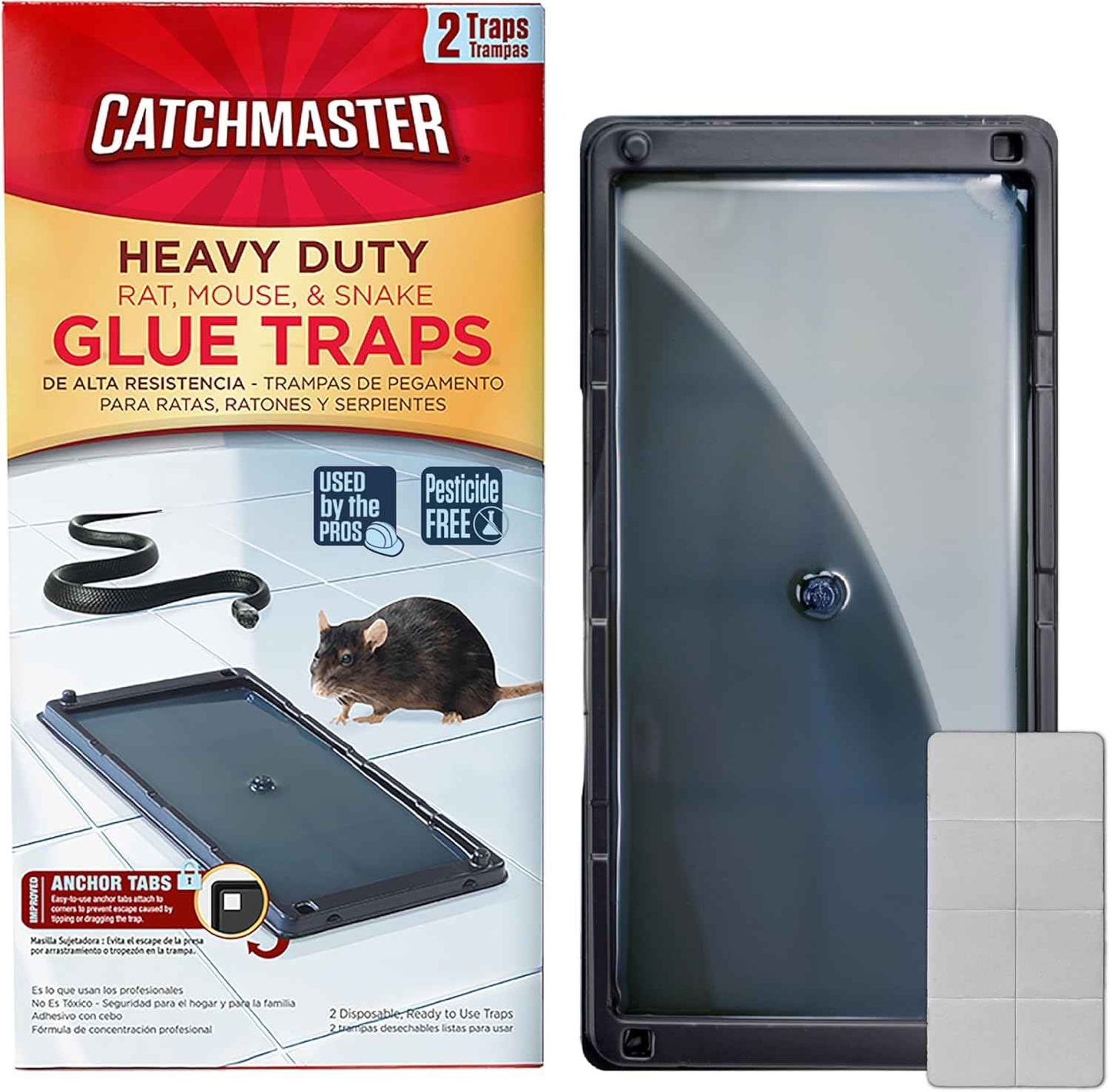 Catchmaster Rat, Snake and Mouse Traps 10Pk, Large Bulk Glue Rat Traps for Home, Adhesive Plastic Tray for Inside House, Snake, Mice, & Spider Catcher, Pest Control for House & Garage