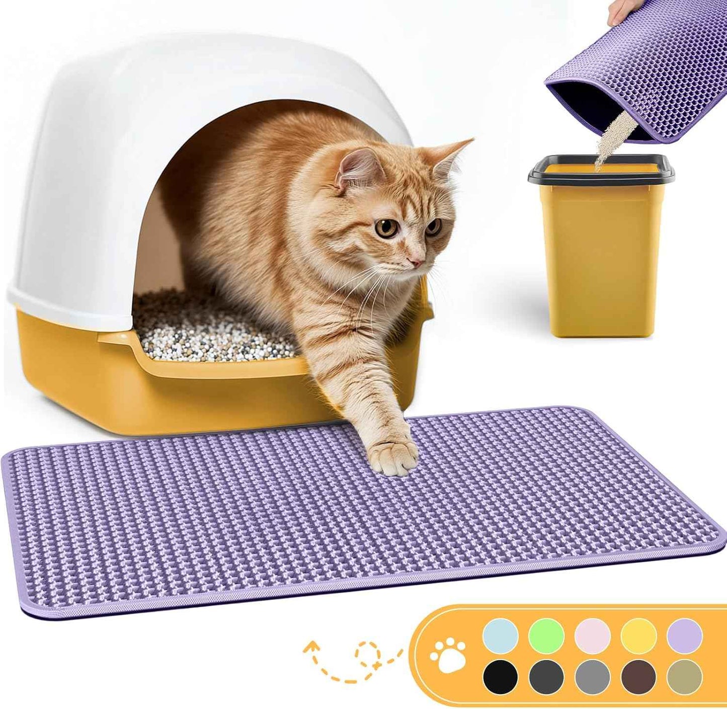 Cat Litter Mat - 23.2'' x 14.6'' Small Litter Trapping Mat, Easy to Clean Litter Box Mat, Waterproof, Urine-Proof, Non-Slip Kitty Litter Mats for Floor, Grey
