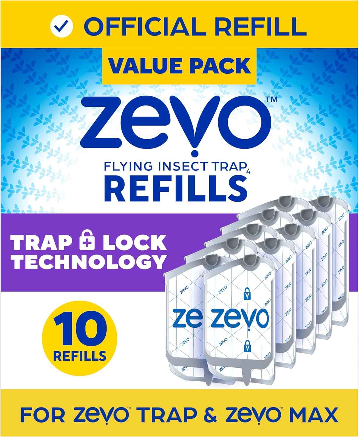 Zevo Flying Insect Trap Refill - for The Zevo MAX & Standard Indoor Fly Trap - Catch Gnats, House & Fruit Flies - Easy to Use - Mess-Free Disposal (6 Refill Cartridges)